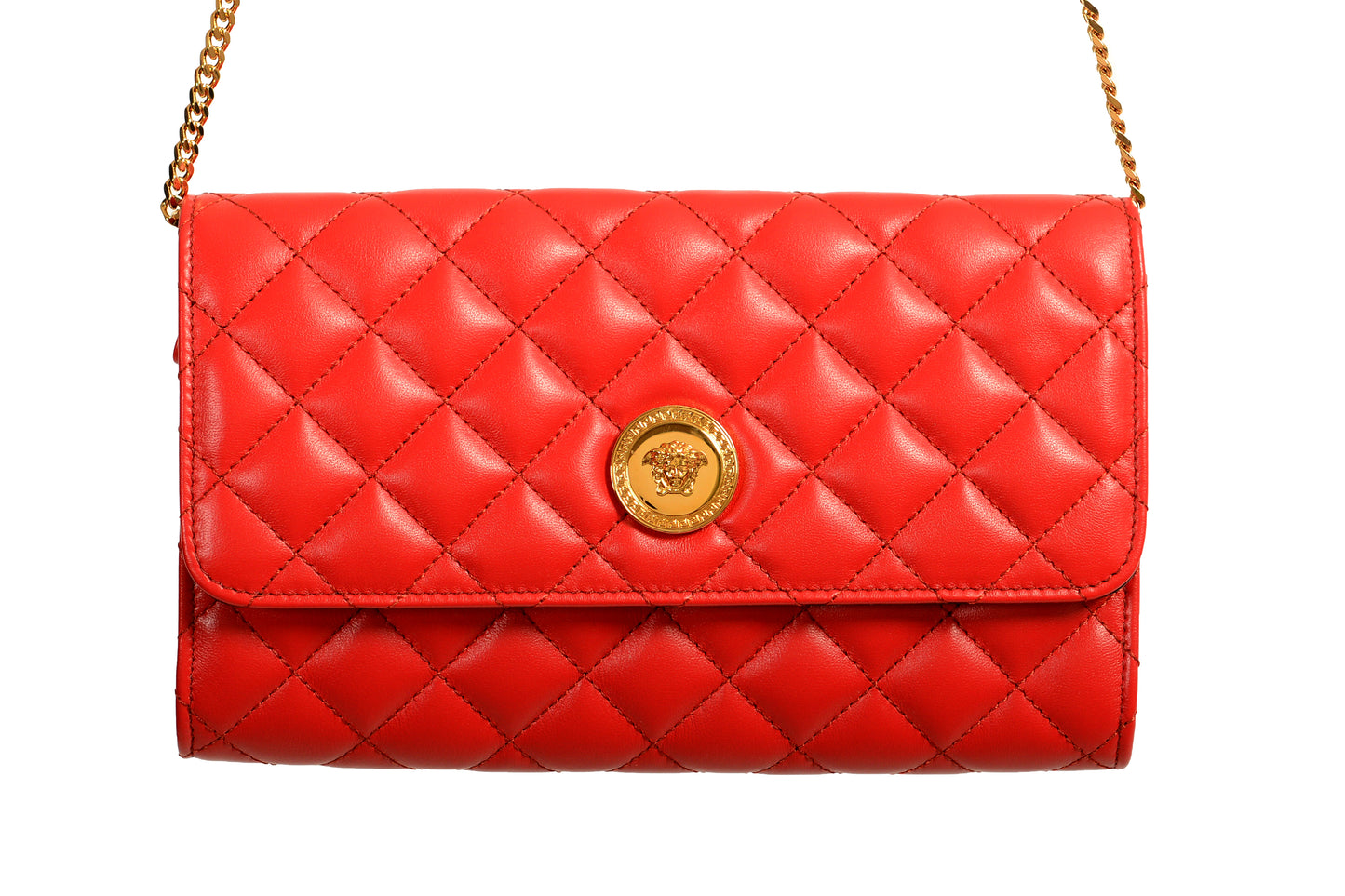Versace Women's Leather Gold Medusa Quilted Clutch Chain Wallet Shoulder Bag