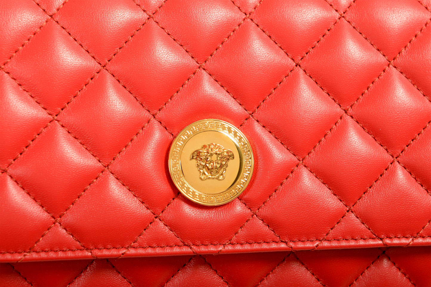 Versace Women's Leather Gold Medusa Quilted Clutch Chain Wallet Shoulder Bag