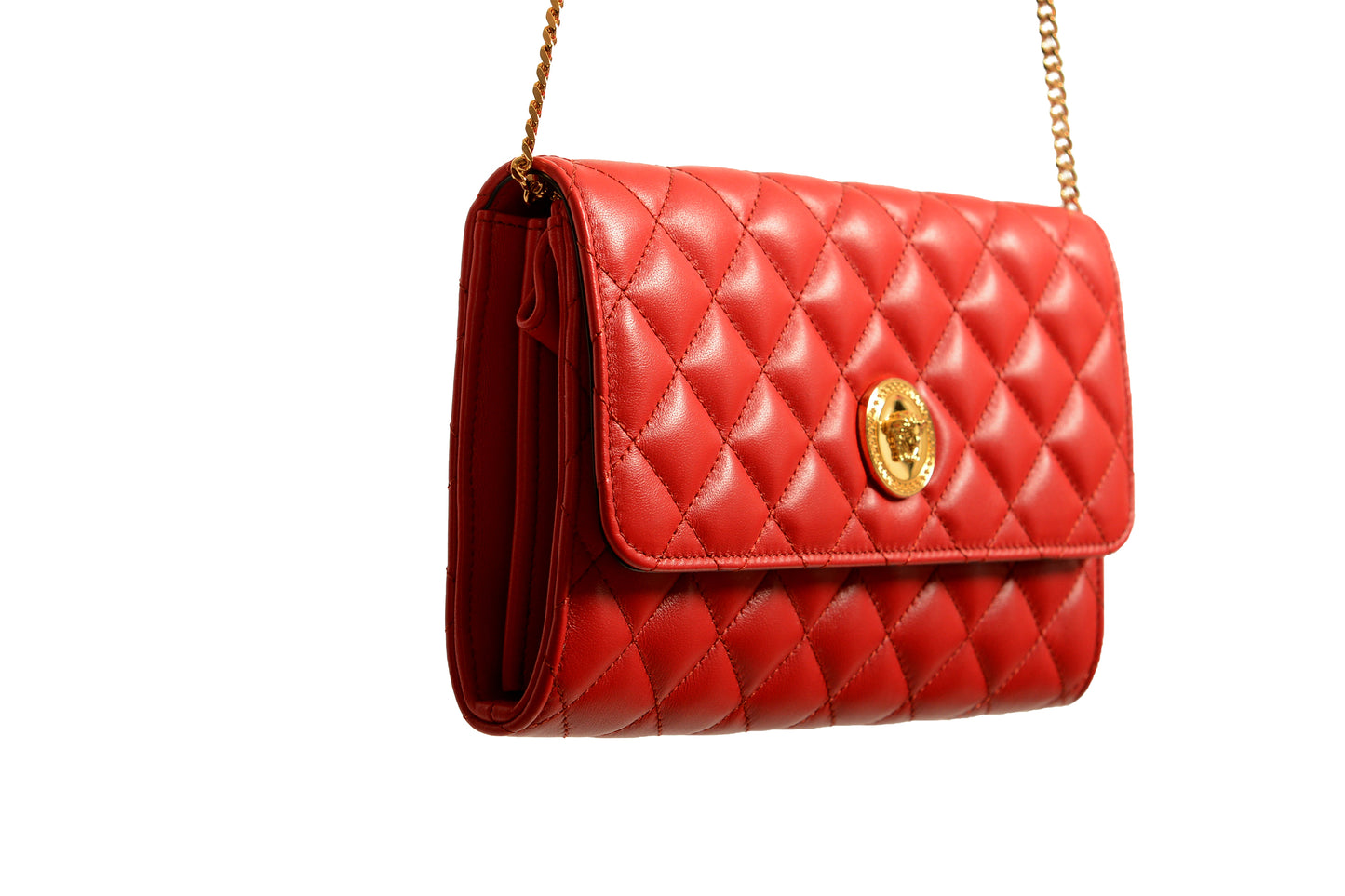 Versace Women's Leather Gold Medusa Quilted Clutch Chain Wallet Shoulder Bag