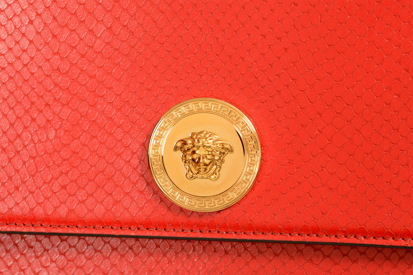 Versace Red 100% Leather Snake Skin Print Gold Medusa Chain Handbag Shoulder Bag