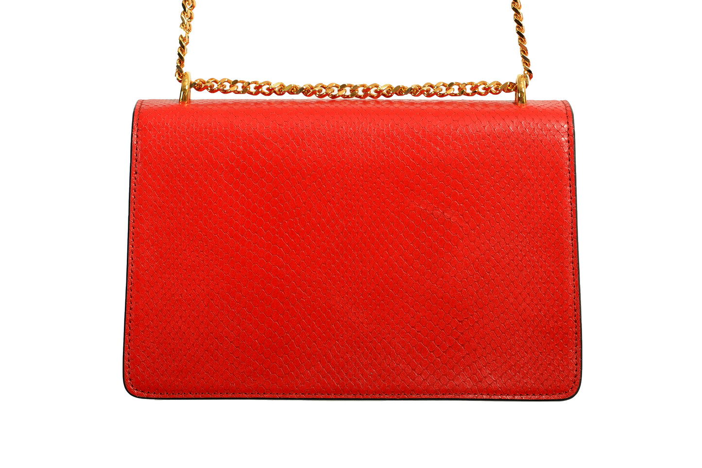 Versace Red 100% Leather Snake Skin Print Gold Medusa Chain Handbag Shoulder Bag