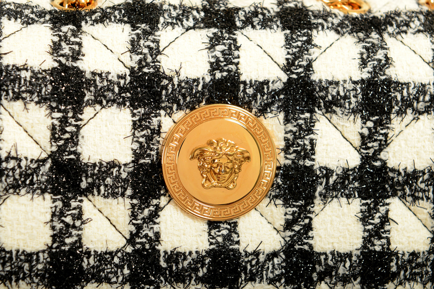 Versace Women's Tweed Wool Gold Medusa Quilted Handbag Shoulder Bag