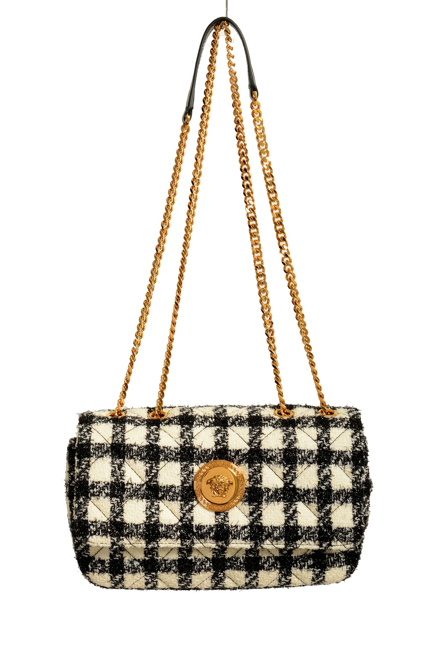 Versace Women's Tweed Wool Gold Medusa Quilted Handbag Shoulder Bag