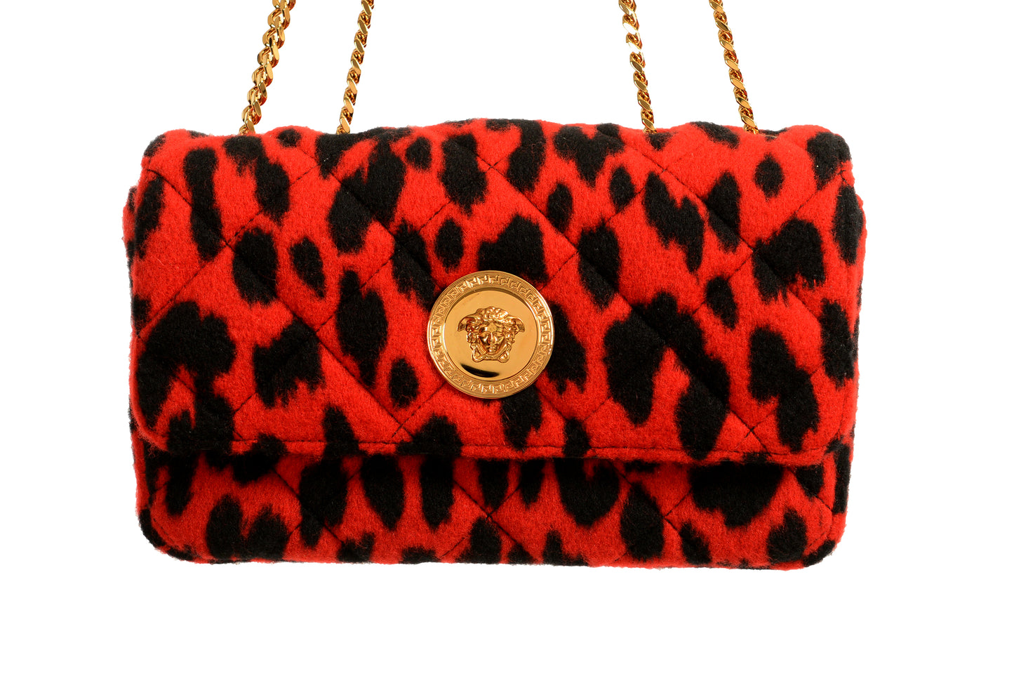 Versace Women's Small 100% Wool Gold Medusa Quilted Handbag Shoulder Bag