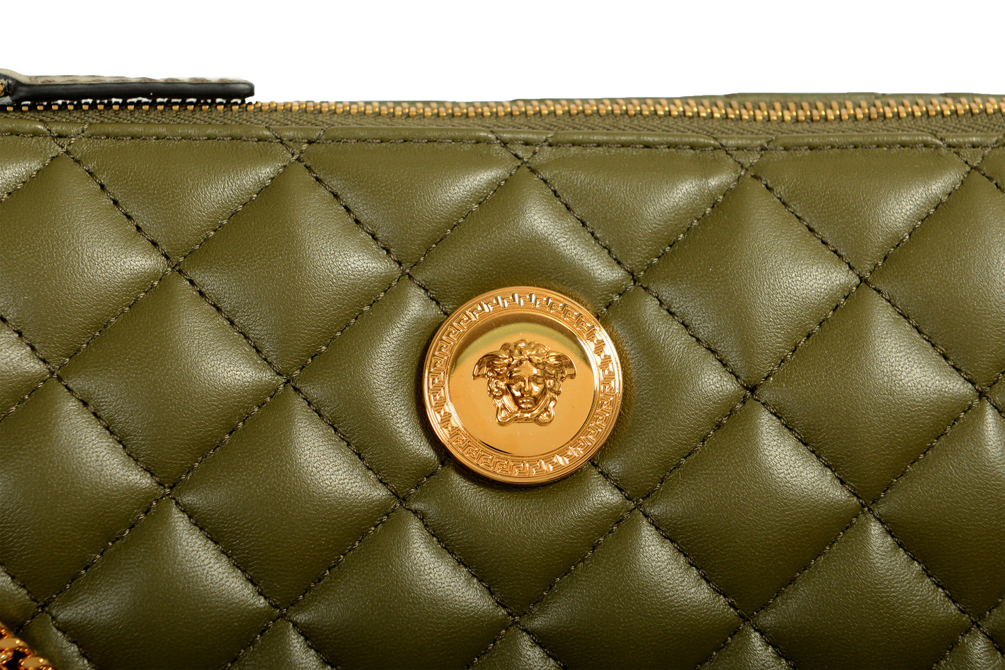 Versace Women's Leather Gold Medusa Quilted Half Moon Chain Handbag Shoulder Bag