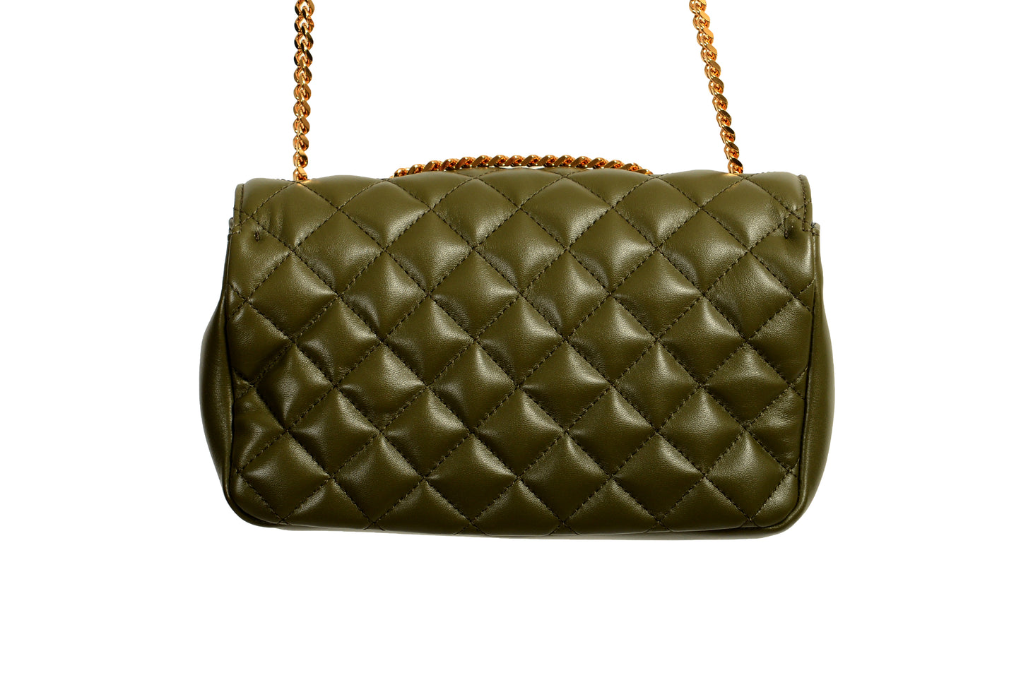 Versace Women's Olive Leather Gold Medusa Quilted Small Handbag Shoulder Bag