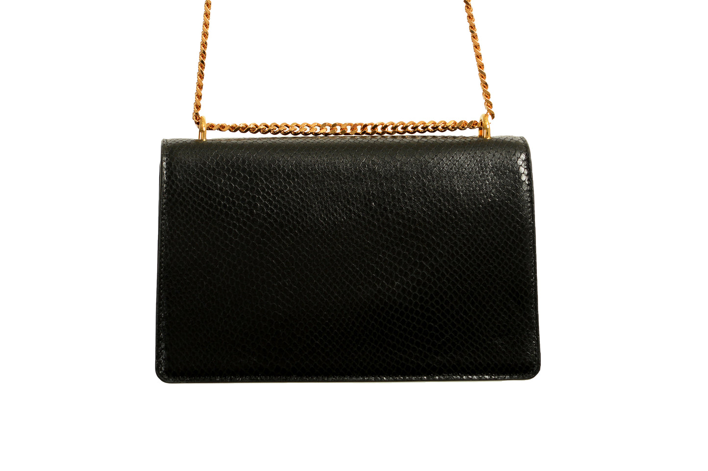 Versace Black 100%Leather SnakeSkin Print Gold Medusa Chain Handbag Shoulder Bag