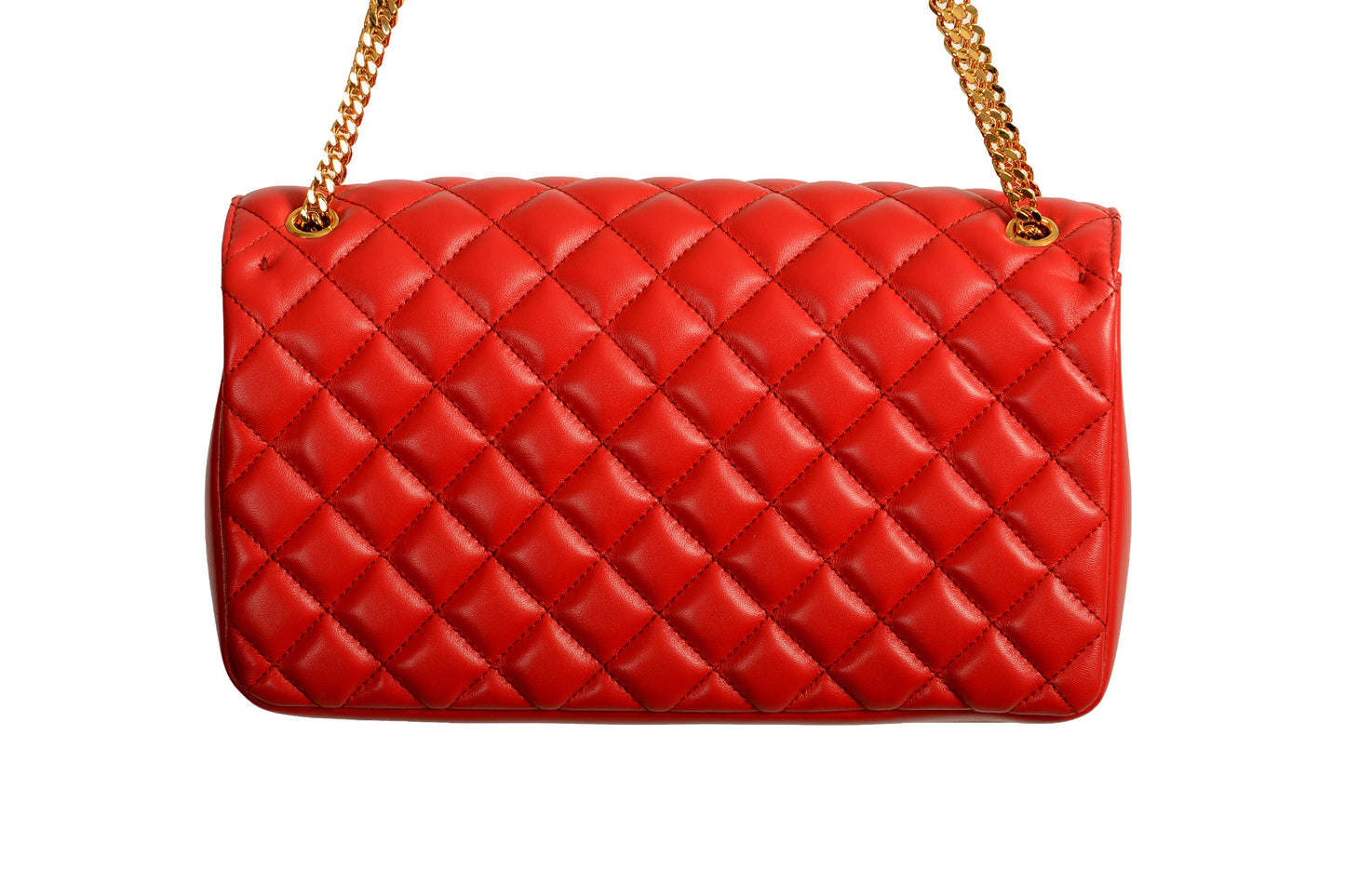 Versace Women's Red Leather Gold Medusa Quilted Handbag Shoulder Bag