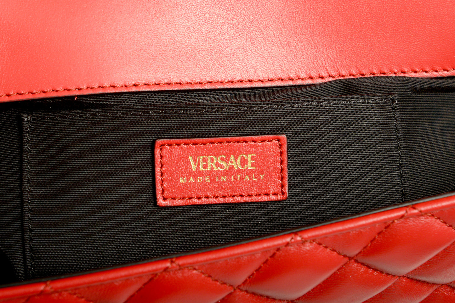 Versace Women's Red Leather Gold Medusa Quilted Handbag Shoulder Bag