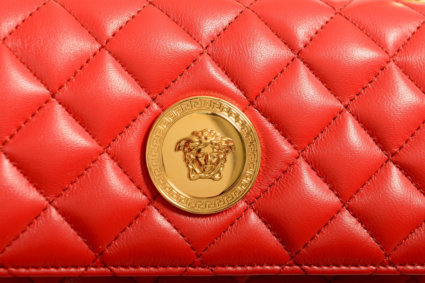 Versace Women's True Red Leather Gold Medusa Quilted Small Handbag Shoulder Bag