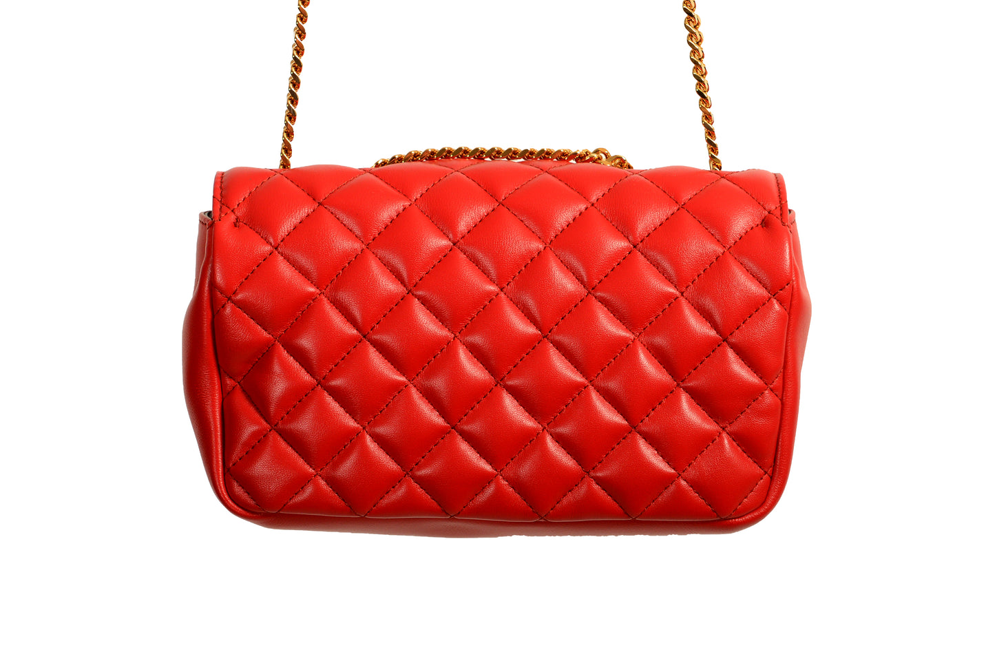 Versace Women's True Red Leather Gold Medusa Quilted Small Handbag Shoulder Bag