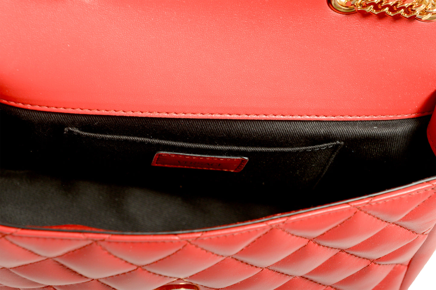 Versace Women's True Red Leather Gold Medusa Quilted Small Handbag Shoulder Bag