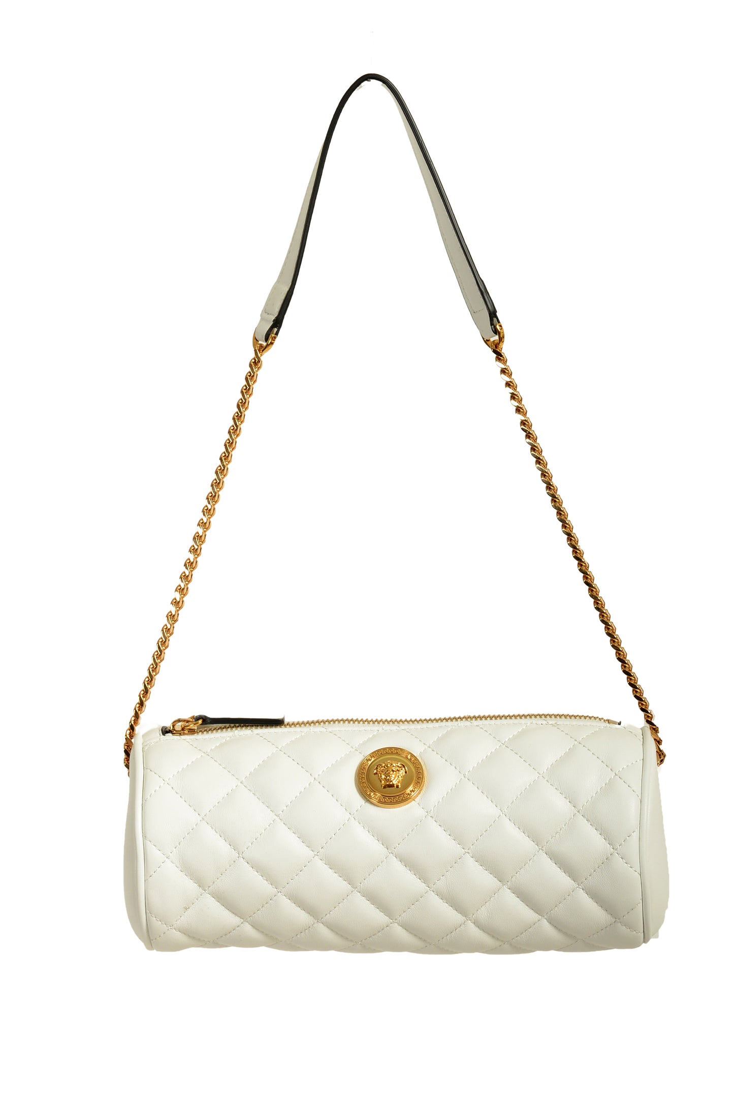 Versace Women's White Leather Gold Medusa Quilted Shoulder Bag Handbag