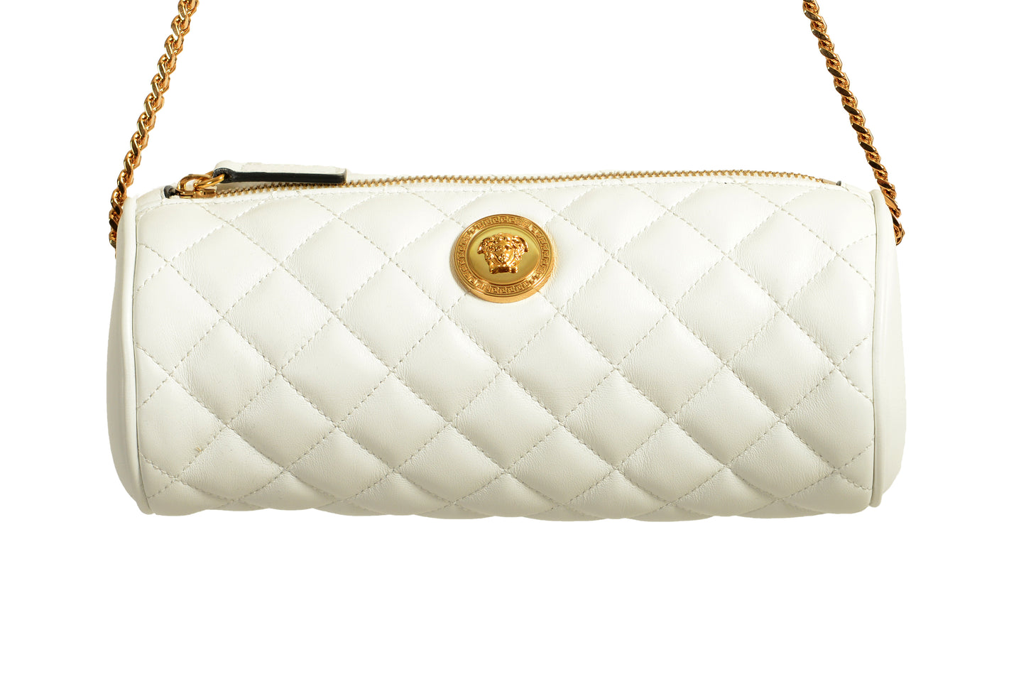 Versace Women's White Leather Gold Medusa Quilted Shoulder Bag Handbag