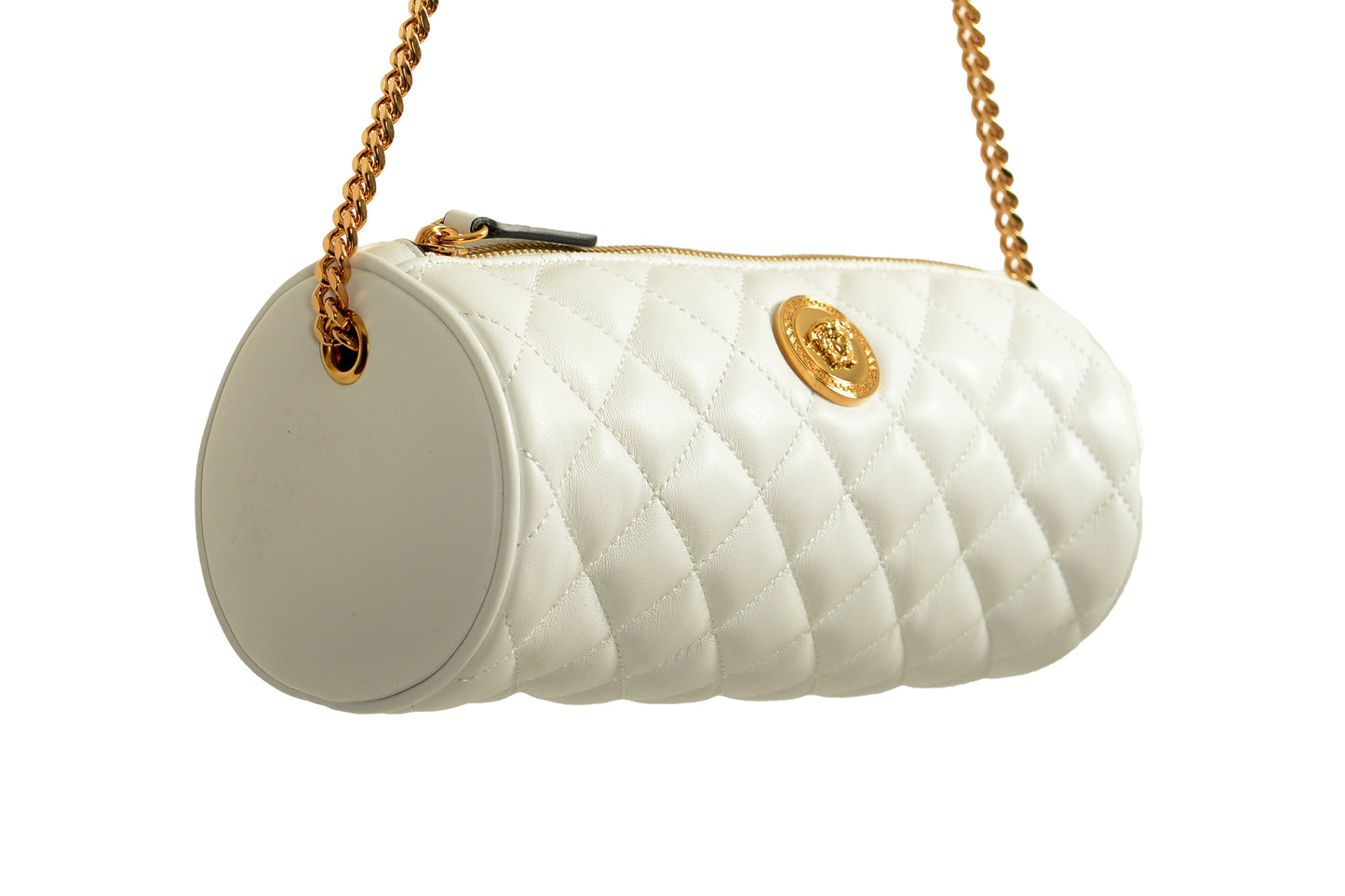 Versace Women's White Leather Gold Medusa Quilted Shoulder Bag Handbag