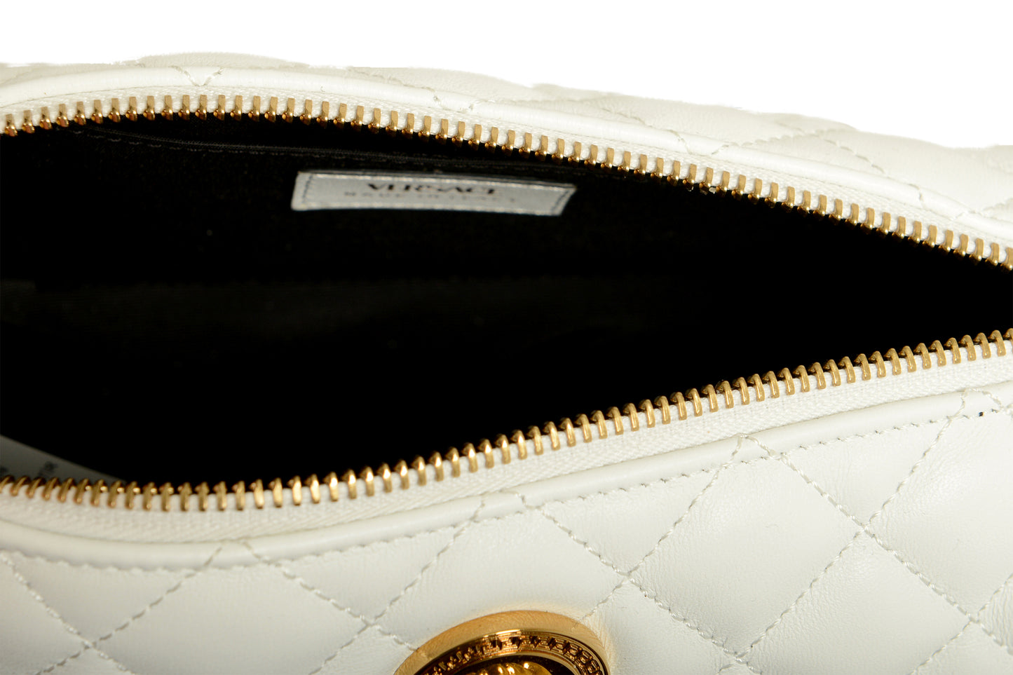 Versace Women's White Leather Gold Medusa Quilted Shoulder Bag Handbag