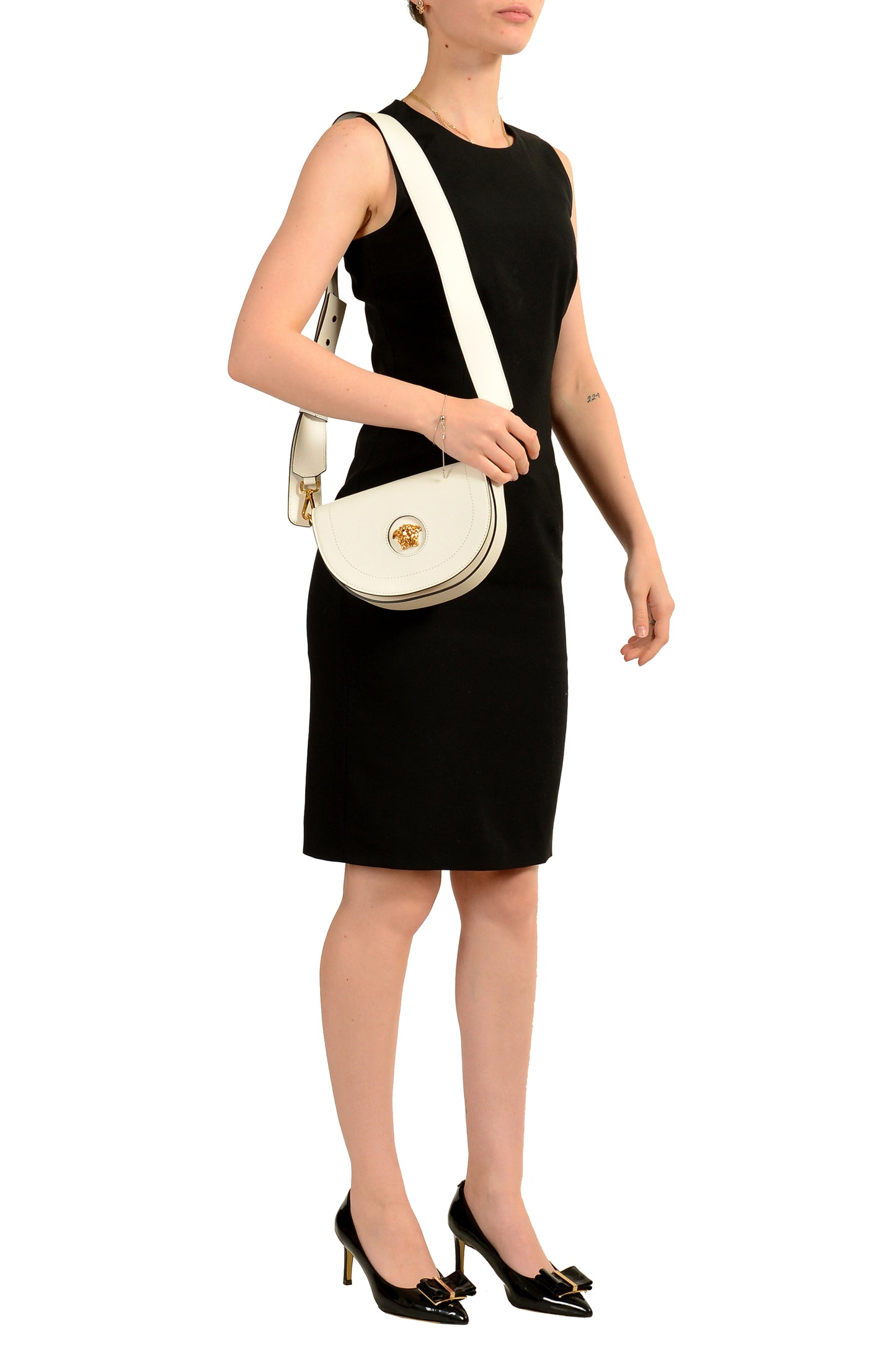 Versace Women's Grainy Leather Gold Medusa Half Moon Handbag Shoulder Bag