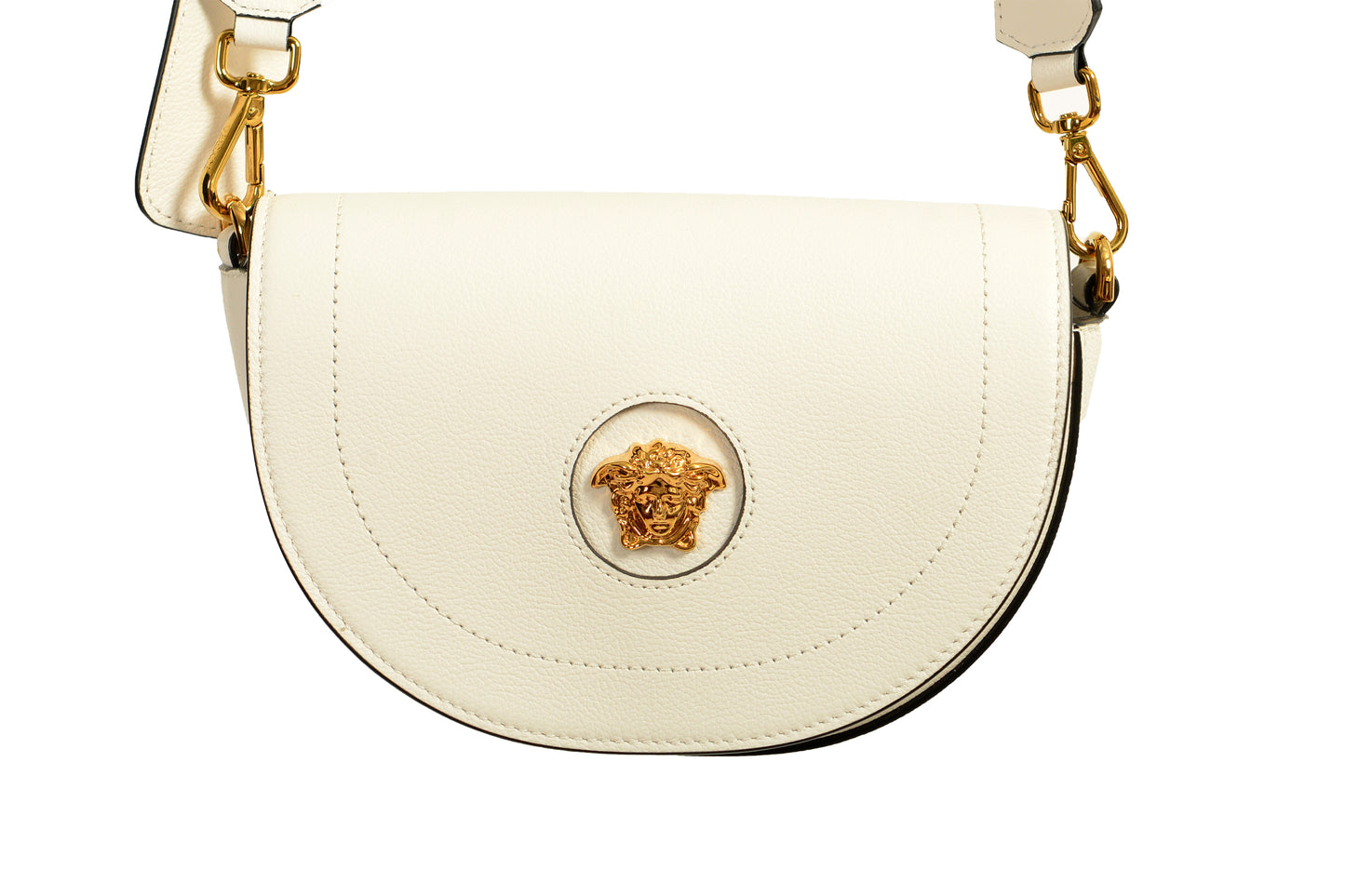 Versace Women's Grainy Leather Gold Medusa Half Moon Handbag Shoulder Bag