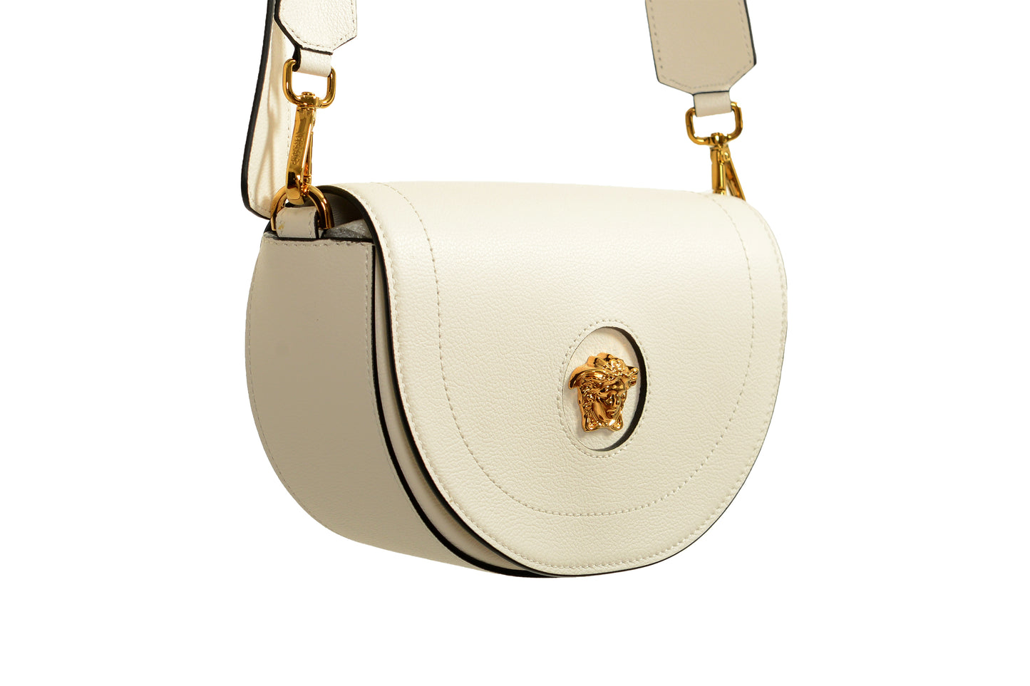 Versace Women's Grainy Leather Gold Medusa Half Moon Handbag Shoulder Bag