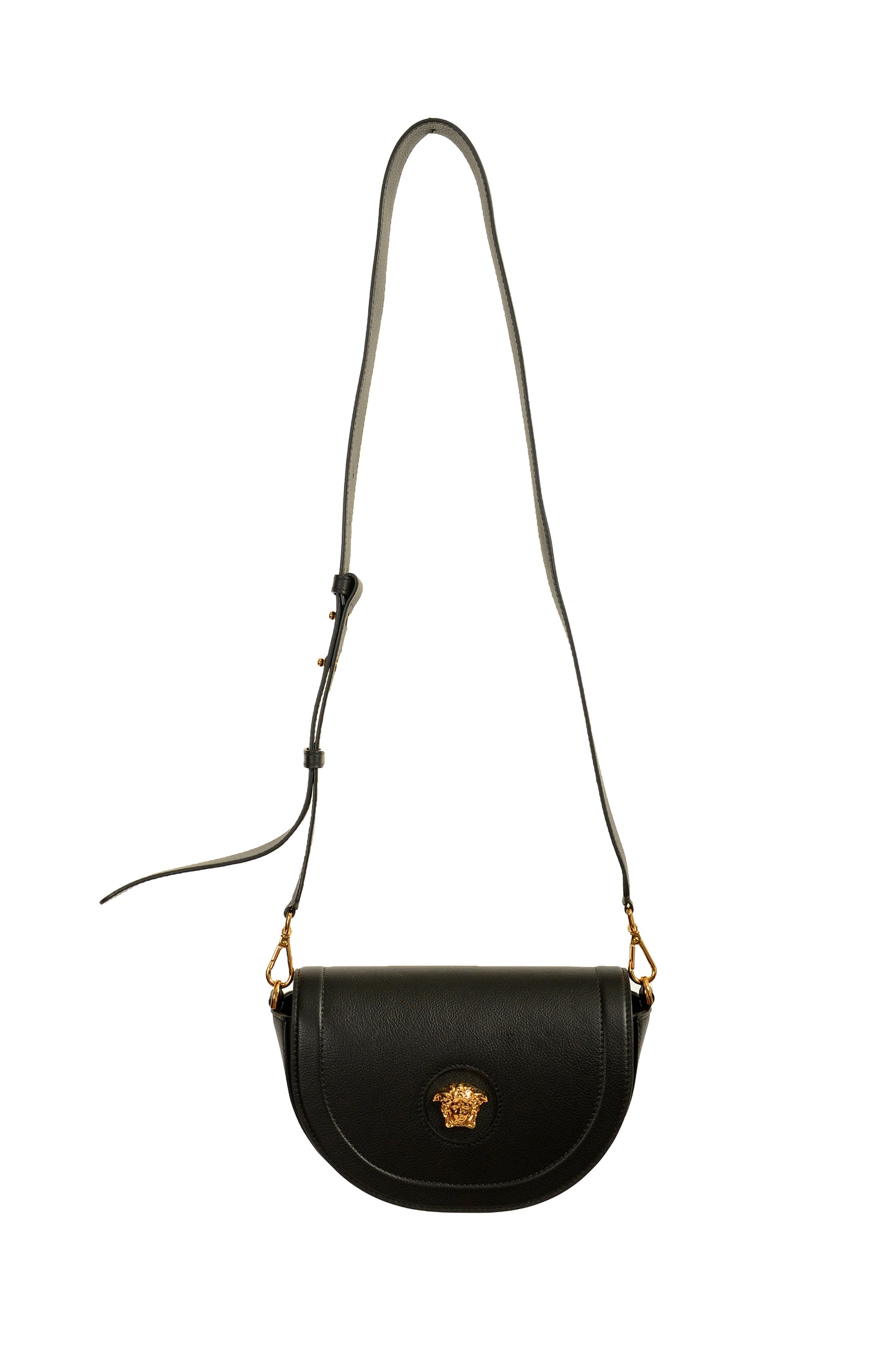 Versace Women's Grainy Leather Gold Medusa Half Moon Handbag Shoulder Bag