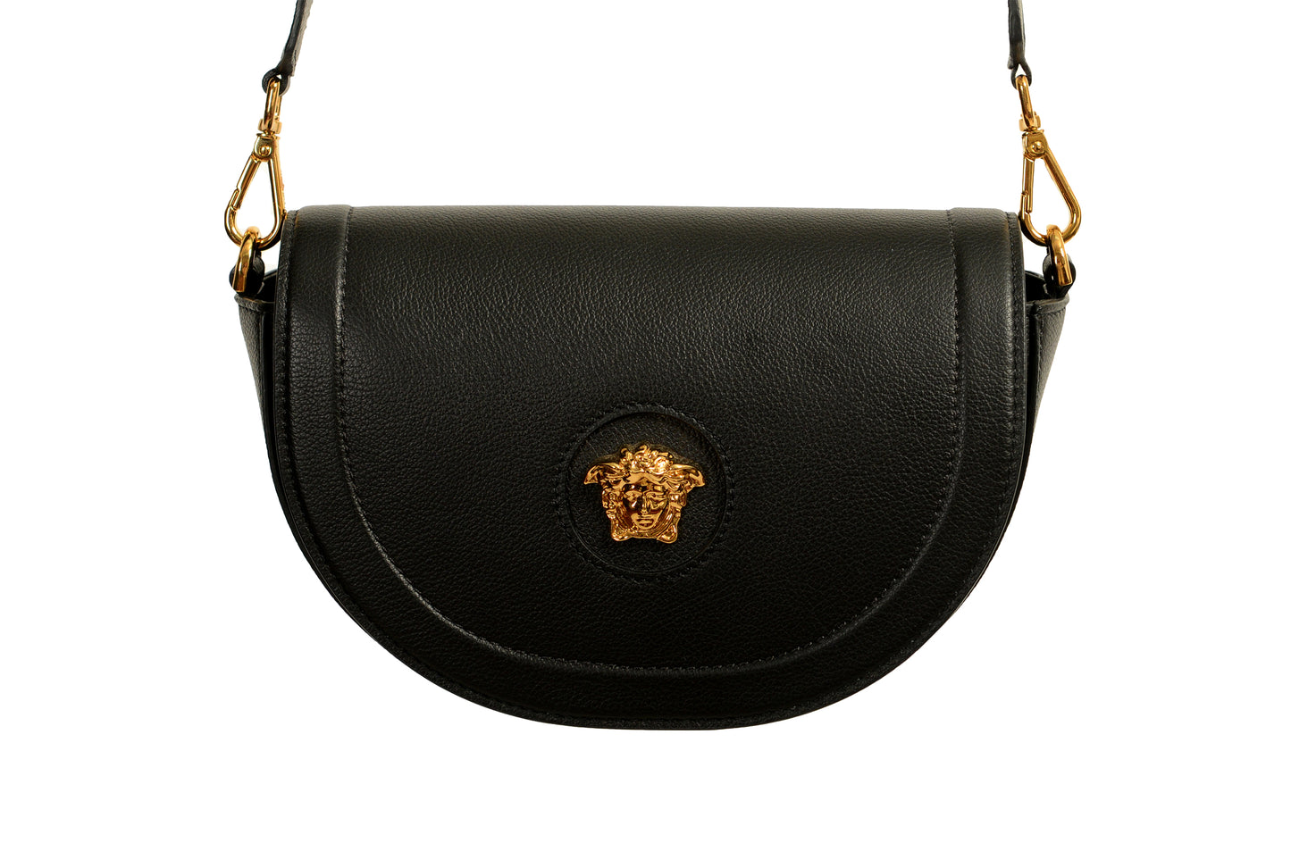 Versace Women's Grainy Leather Gold Medusa Half Moon Handbag Shoulder Bag