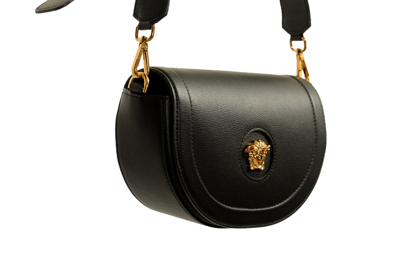 Versace Women's Grainy Leather Gold Medusa Half Moon Handbag Shoulder Bag