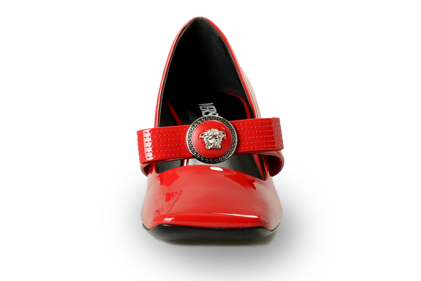 Versace Women's Red Silver Medusa Head Patent Leather Pumps Shoes US 10 IT 40