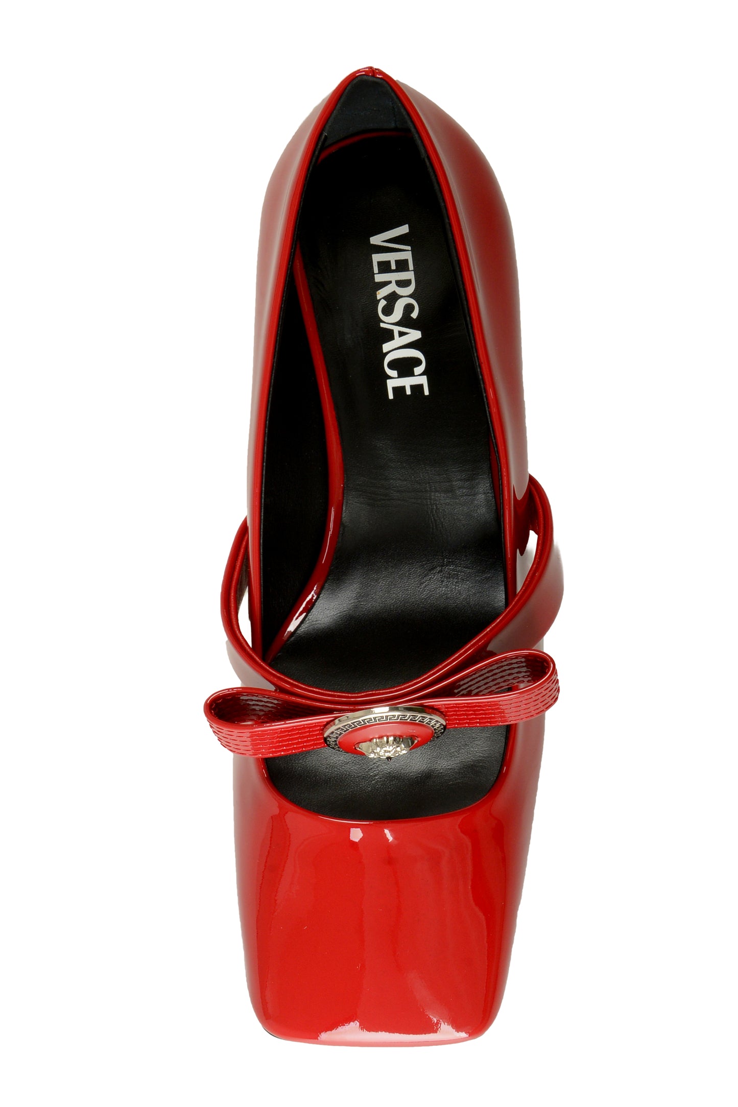 Versace Women's Red Silver Medusa Head Patent Leather Pumps Shoes US 10 IT 40