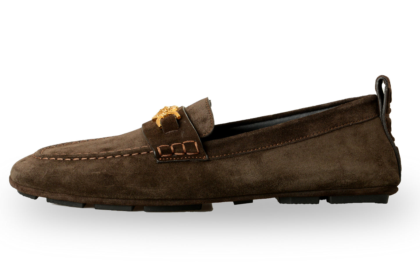 Versace Men's 100% Suede Leather Gold Medusa Driver Loafers Shoes US 9.5 IT 42.5