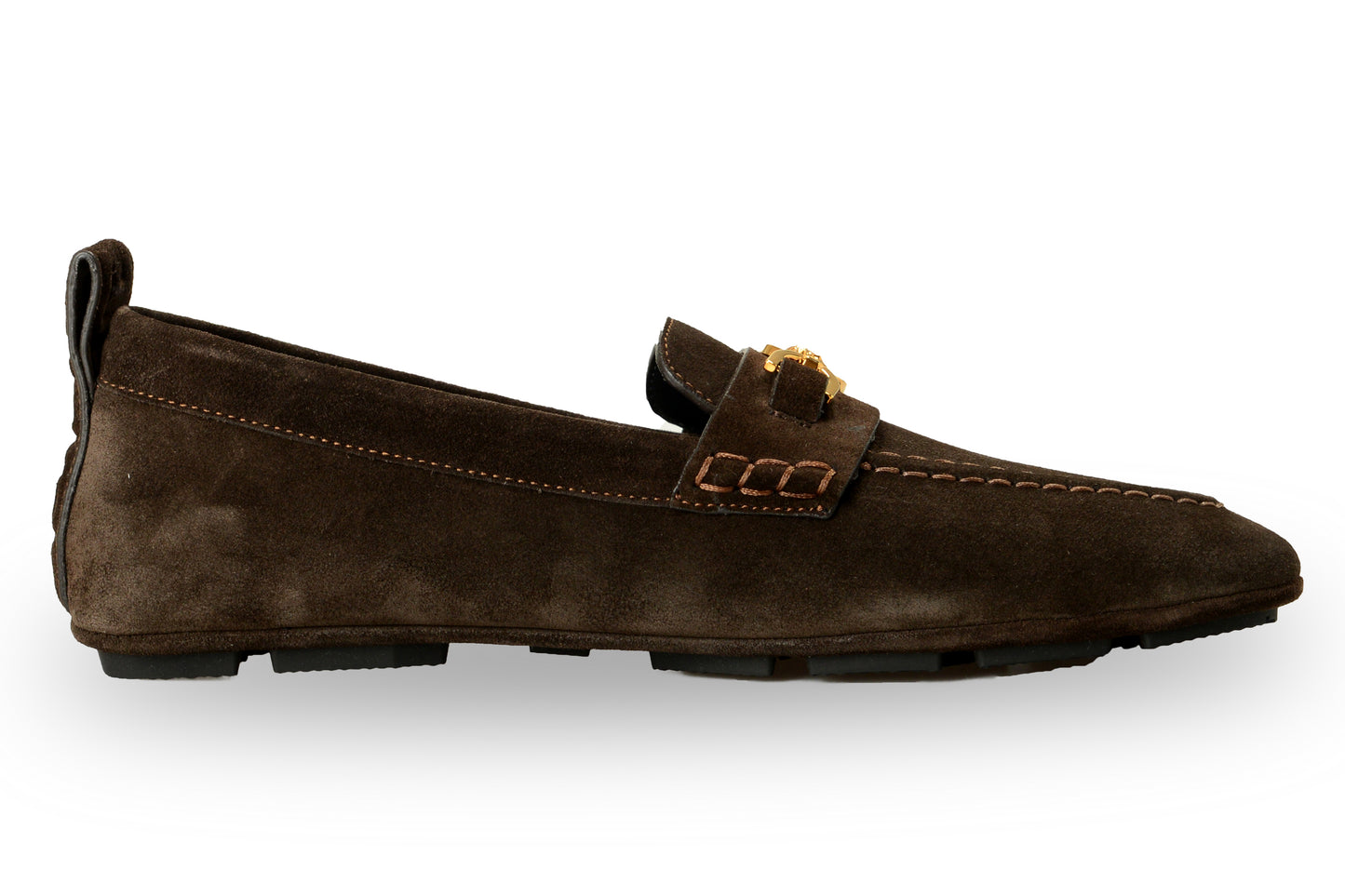 Versace Men's 100% Suede Leather Gold Medusa Driver Loafers Shoes US 9.5 IT 42.5
