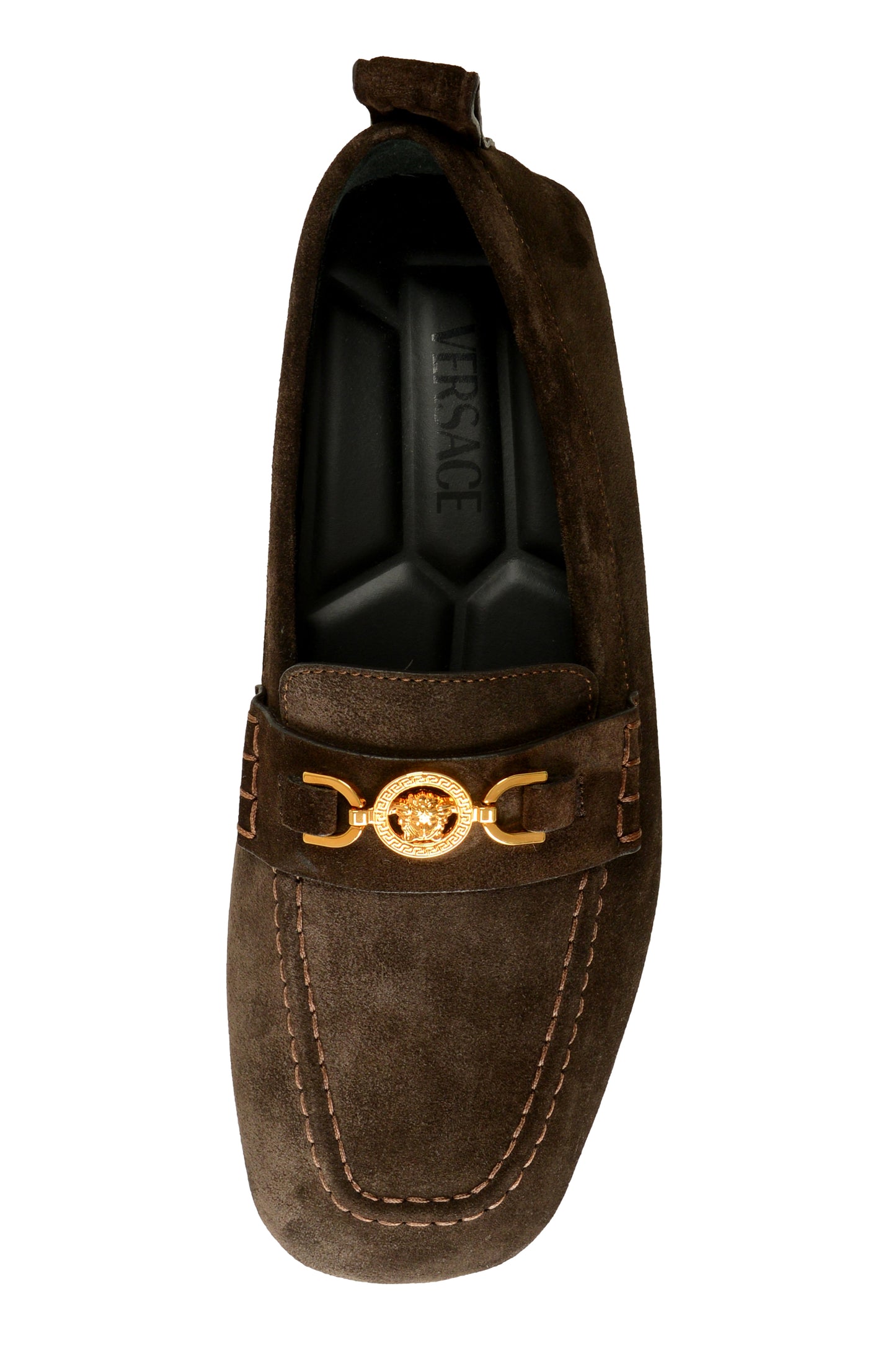Versace Men's 100% Suede Leather Gold Medusa Driver Loafers Shoes US 9.5 IT 42.5