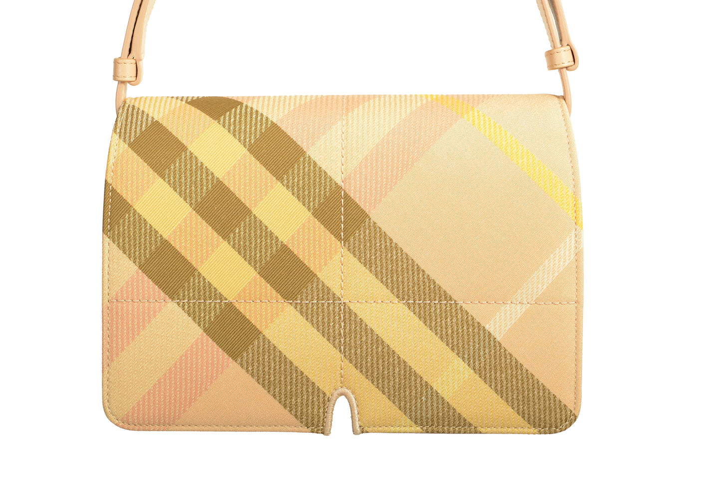 Burberry "Mn Knit Tote" Leather & Canvas Lichen Plaid Handbag Shoulder Bag