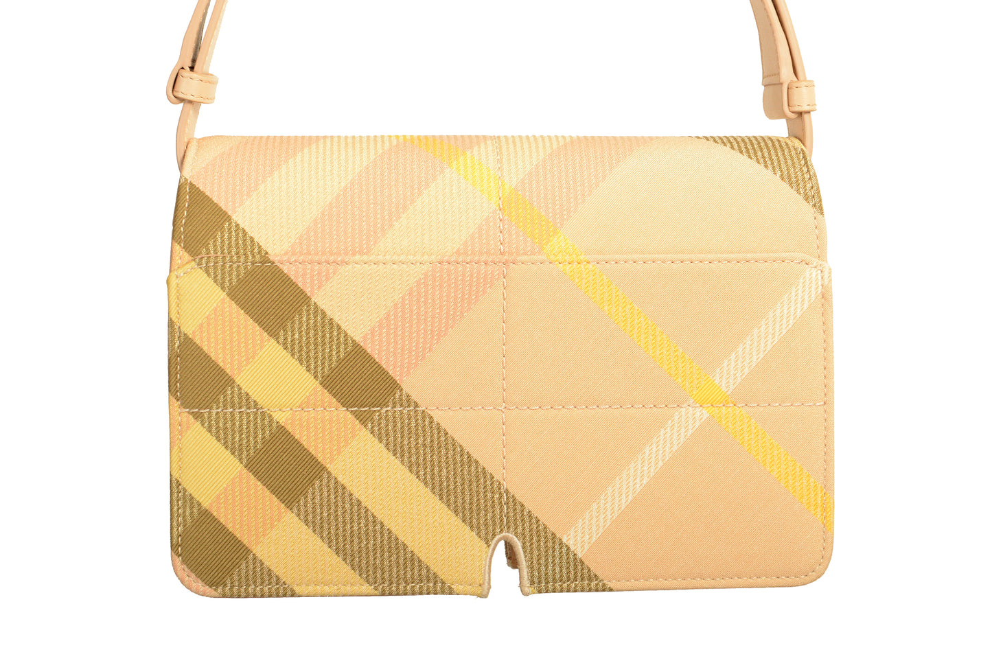 Burberry "Mn Knit Tote" Leather & Canvas Lichen Plaid Handbag Shoulder Bag