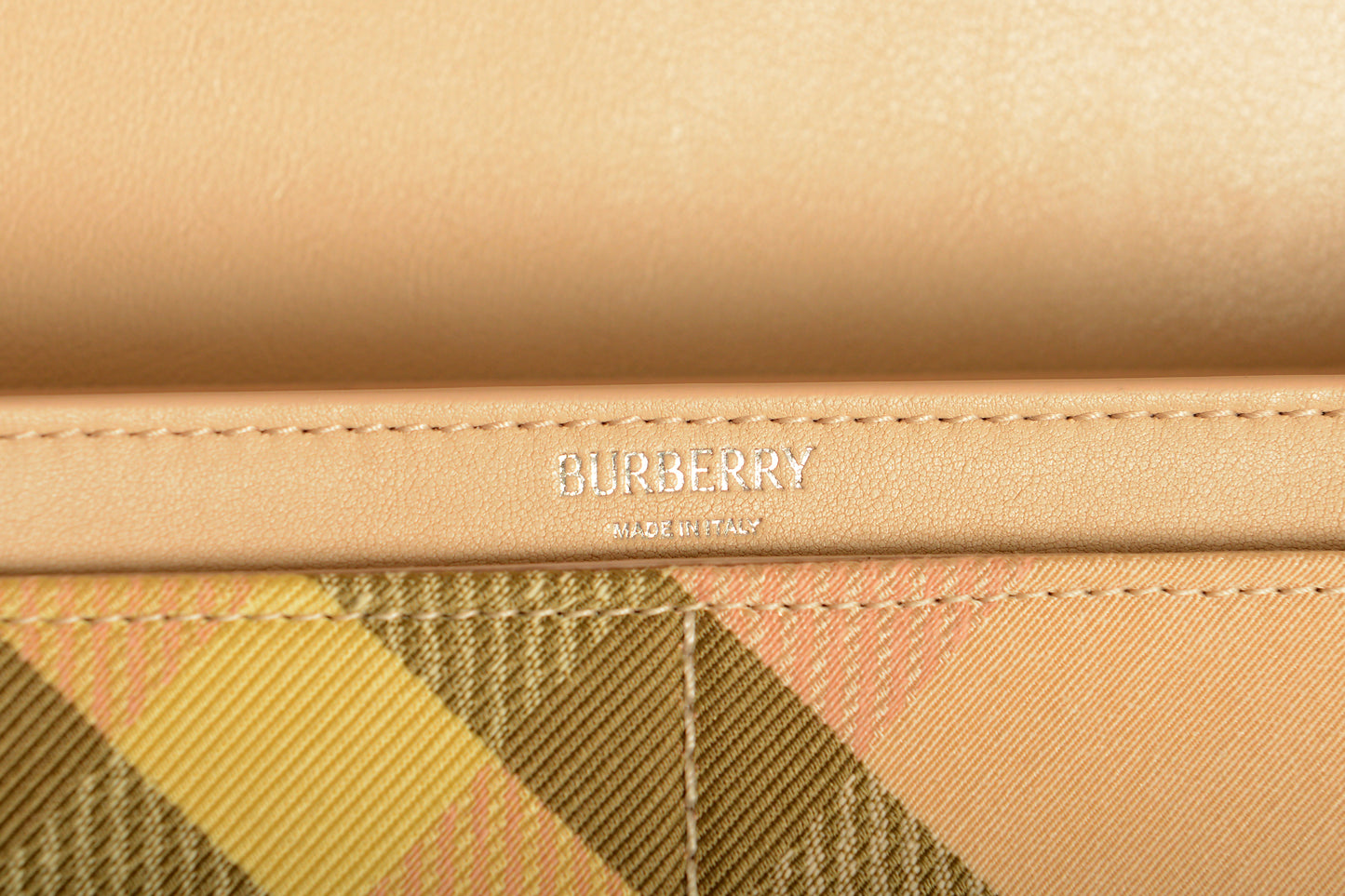 Burberry "Mn Knit Tote" Leather & Canvas Lichen Plaid Handbag Shoulder Bag