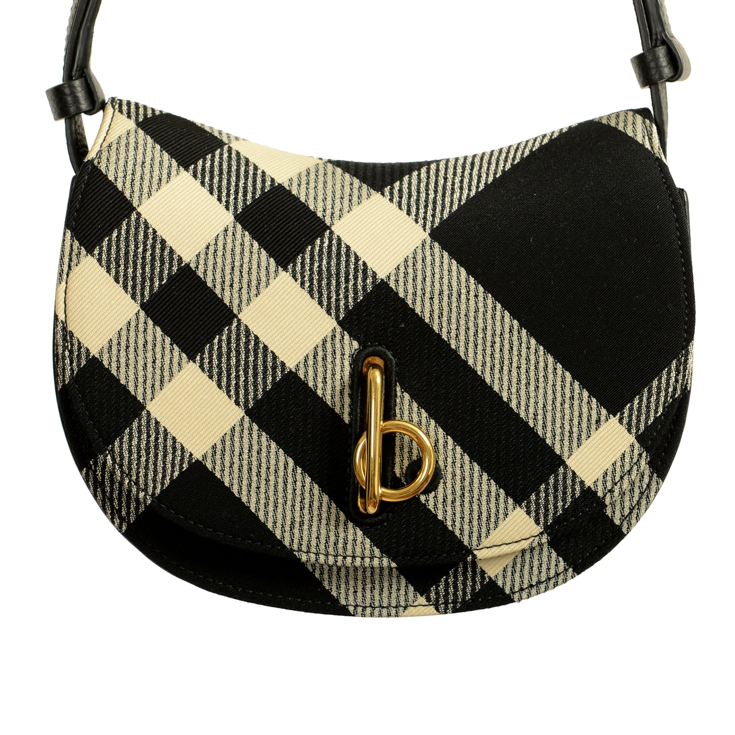Burberry "Mn Rocking Horse" Leather & Canvas Black Plaid Handbag Shoulder Bag