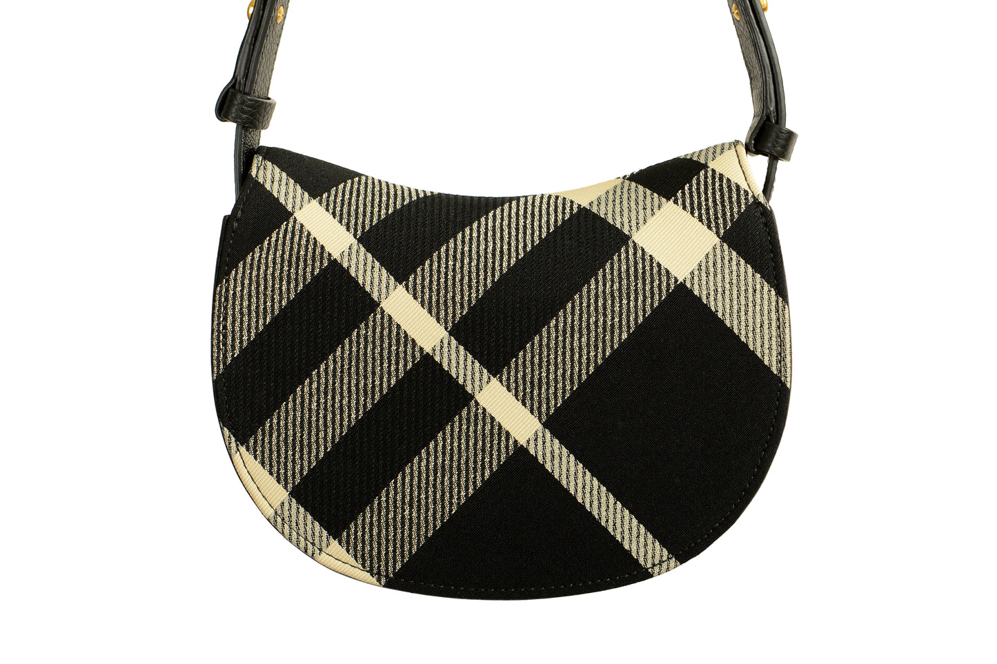 Burberry "Mn Rocking Horse" Leather & Canvas Black Plaid Handbag Shoulder Bag