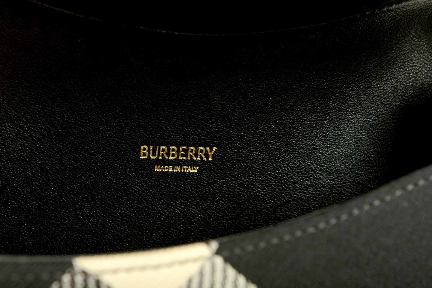 Burberry "Mn Rocking Horse" Leather & Canvas Black Plaid Handbag Shoulder Bag