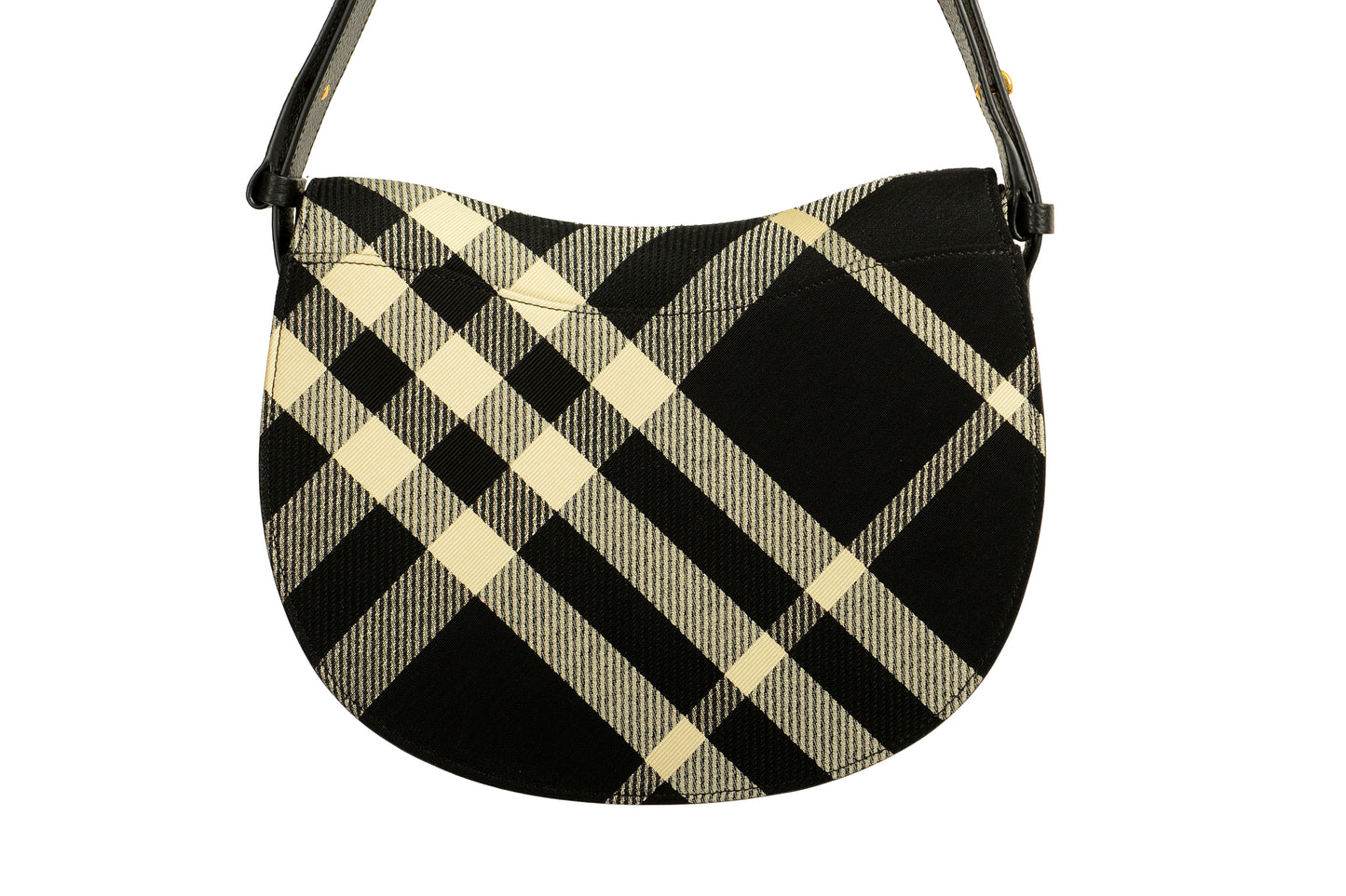Burberry "Md Rocking Horse" Leather & Canvas Black Plaid Handbag Shoulder Bag
