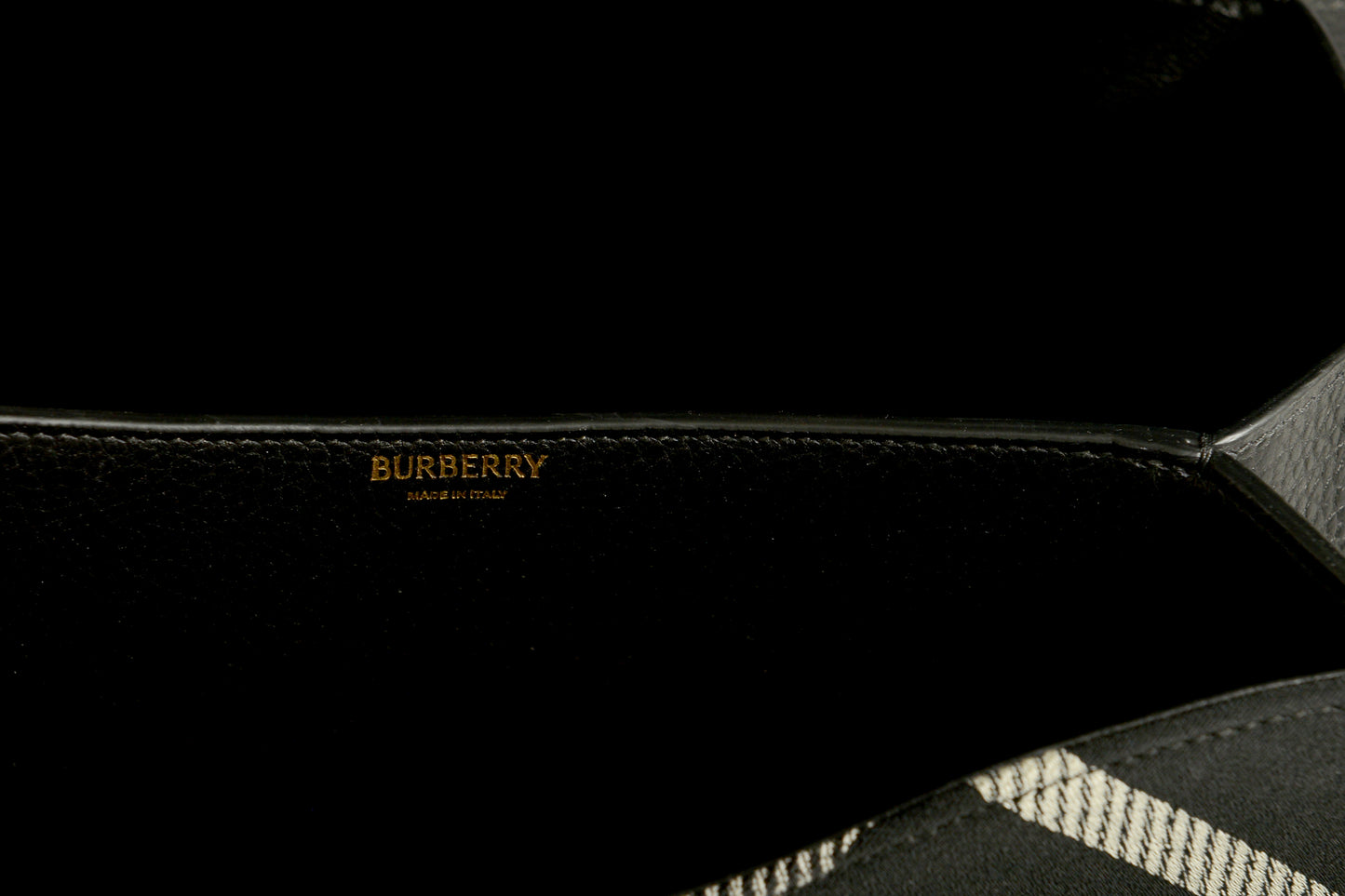 Burberry "Md Rocking Horse" Leather & Canvas Black Plaid Handbag Shoulder Bag