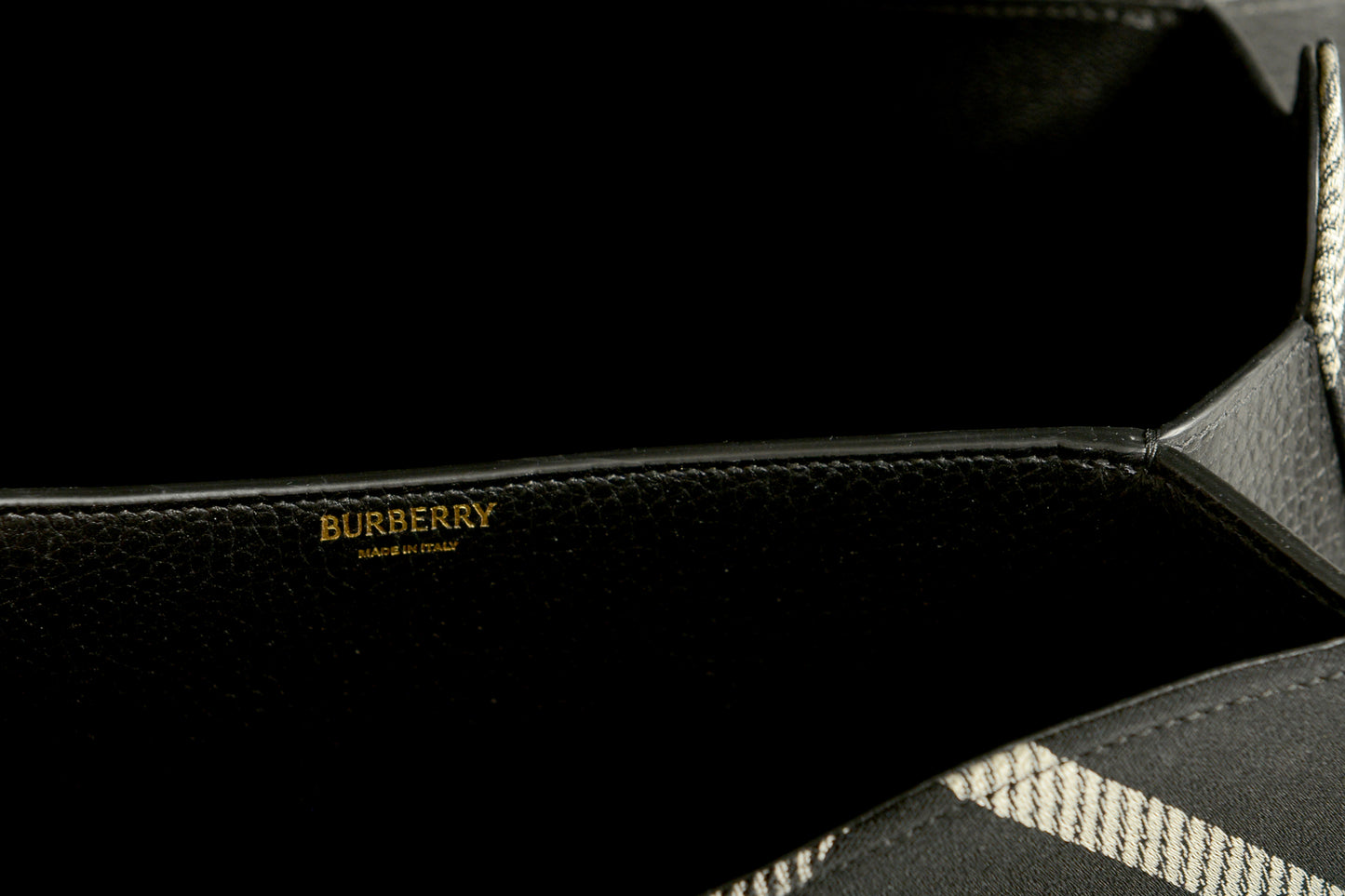 Burberry "Md Rocking Horse" Leather & Canvas Black Plaid Handbag Shoulder Bag