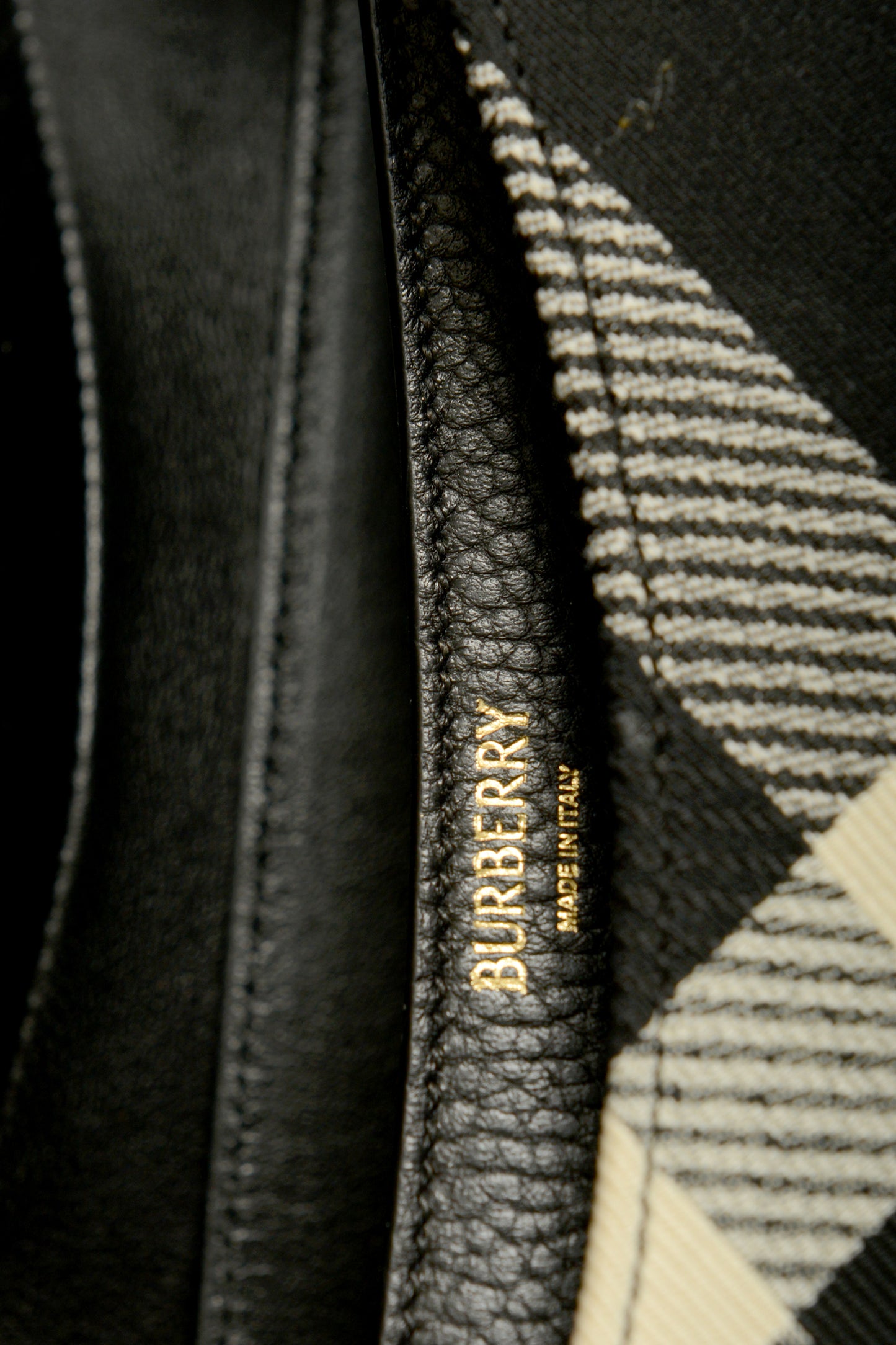 Burberry "Md Rocking Horse" Leather & Canvas Black Plaid Handbag Shoulder Bag