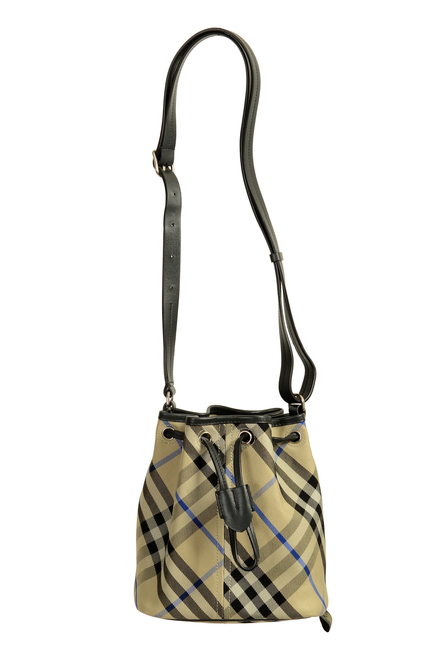 Burberry "Mn Drawstring Bucket" Lichen Plaid Bucket Handbag Shoulder Bag