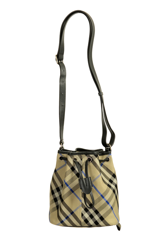 Burberry "Mn Drawstring Bucket" Lichen Plaid Bucket Handbag Shoulder Bag