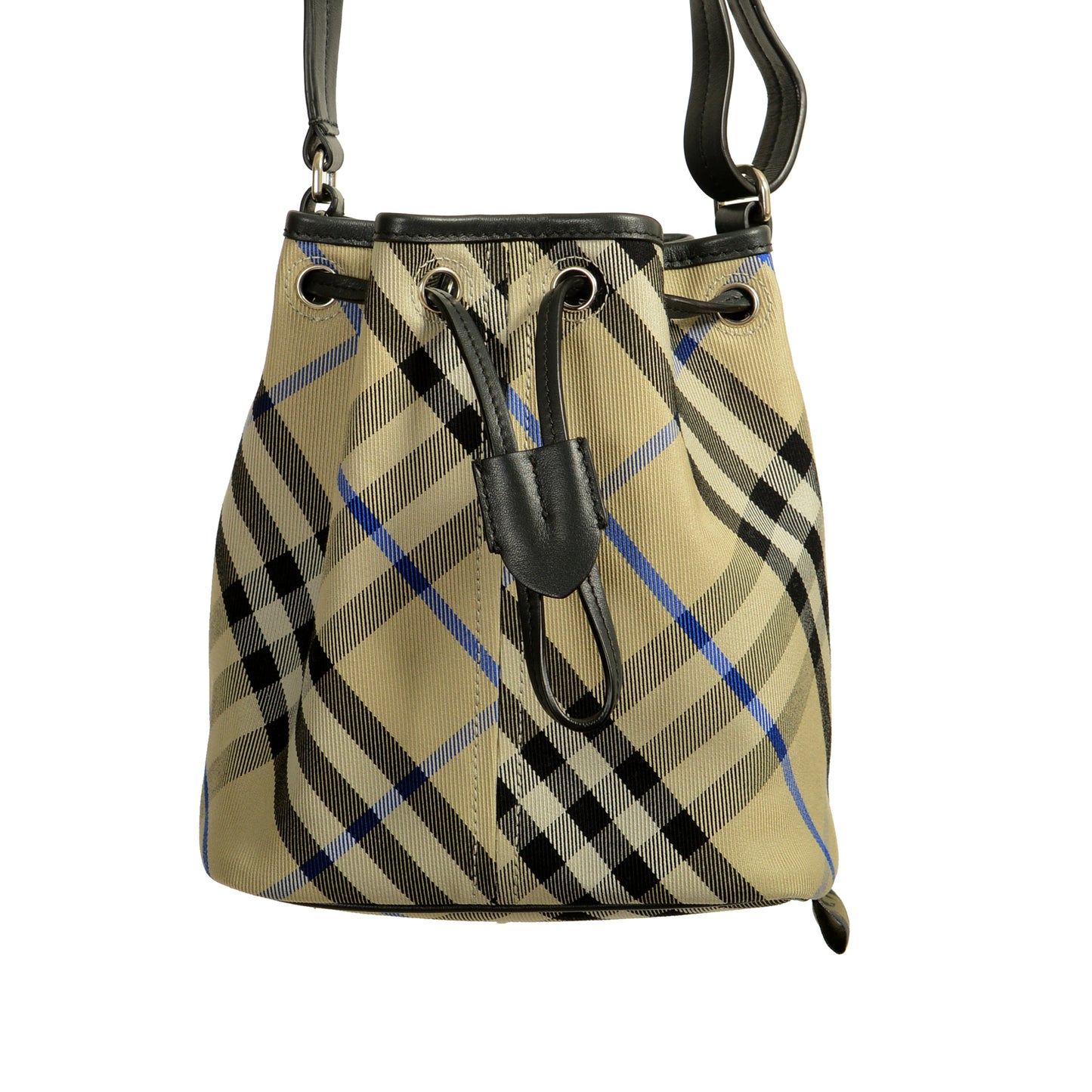 Burberry "Mn Drawstring Bucket" Lichen Plaid Bucket Handbag Shoulder Bag