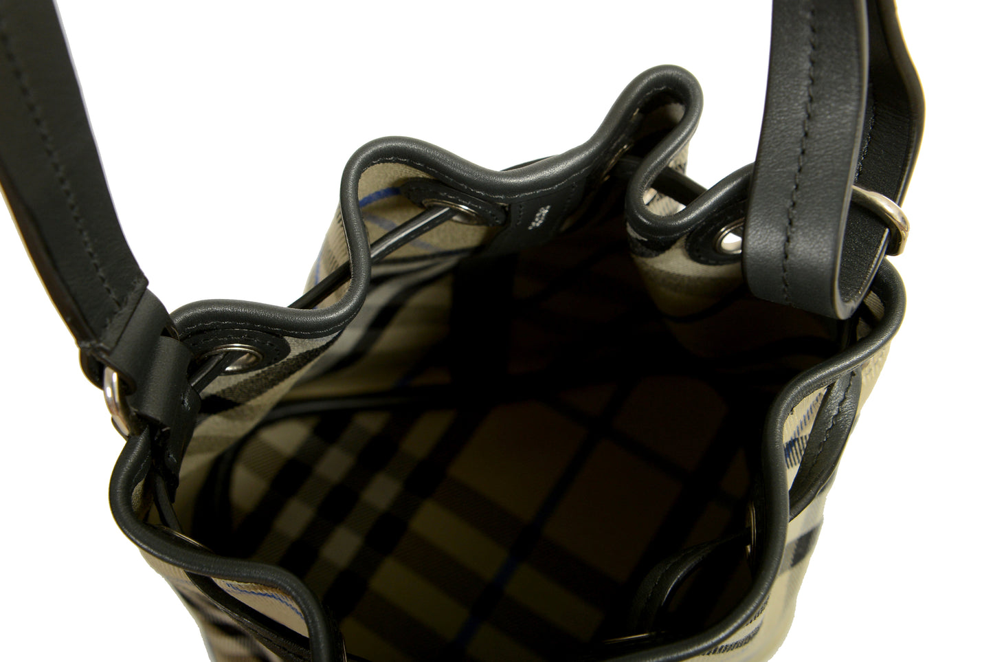 Burberry "Mn Drawstring Bucket" Lichen Plaid Bucket Handbag Shoulder Bag