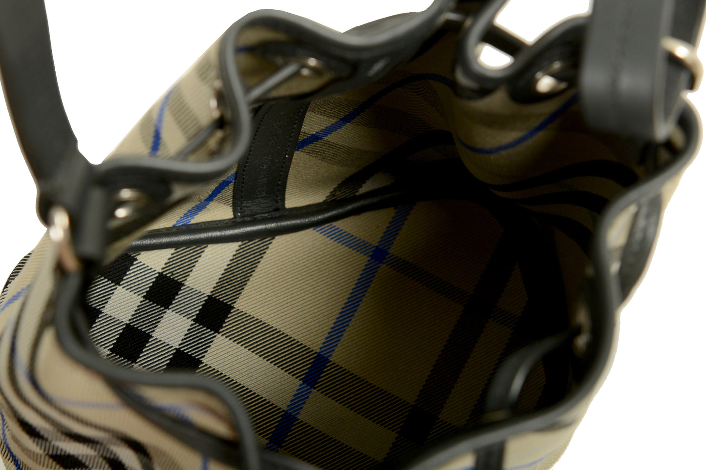 Burberry "Mn Drawstring Bucket" Lichen Plaid Bucket Handbag Shoulder Bag