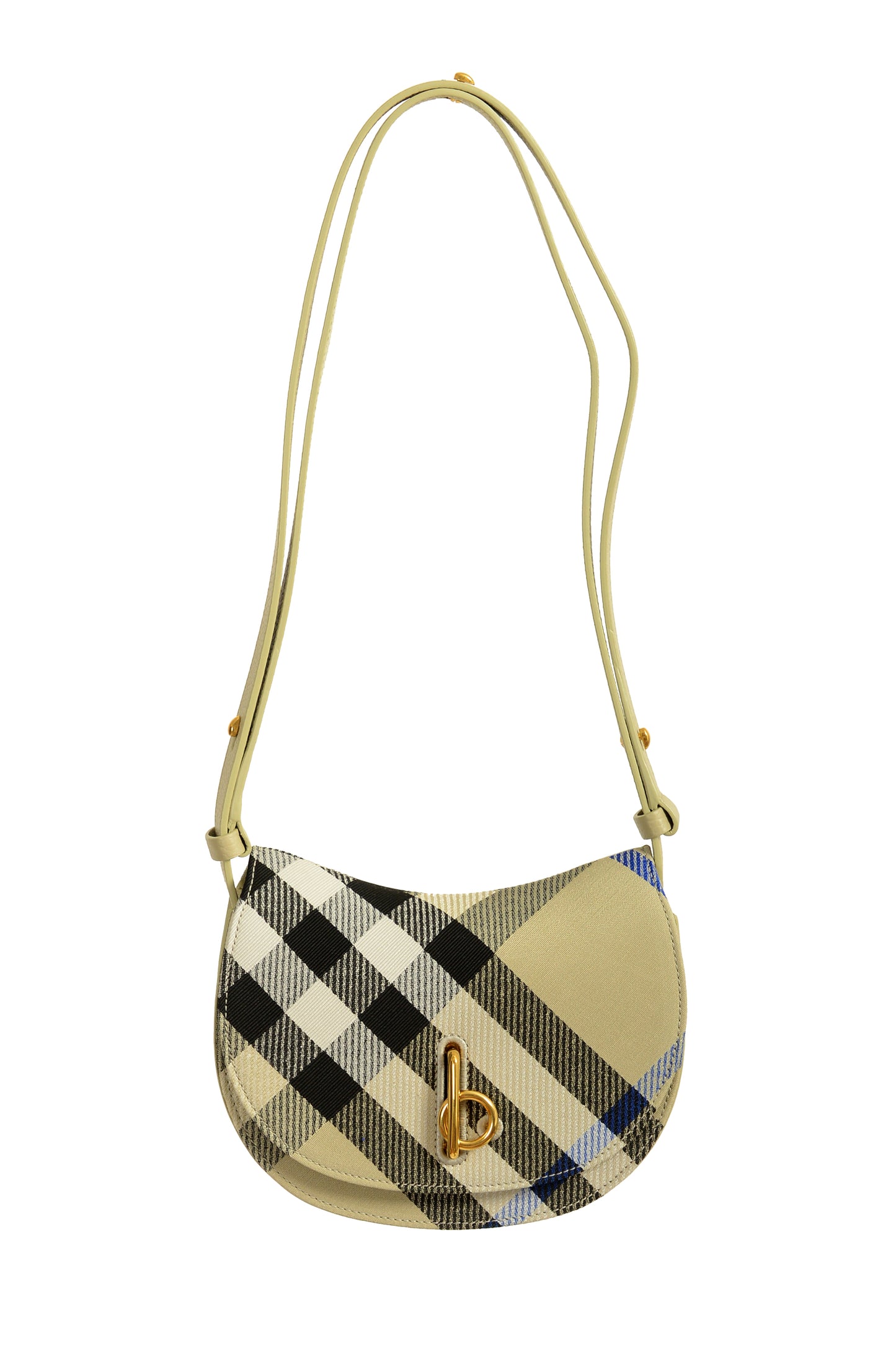 Burberry "Mn Rocking Horse" Leather & Canvas Black Plaid Handbag Shoulder Bag