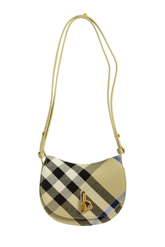 Burberry "Mn Rocking Horse" Leather & Canvas Black Plaid Handbag Shoulder Bag