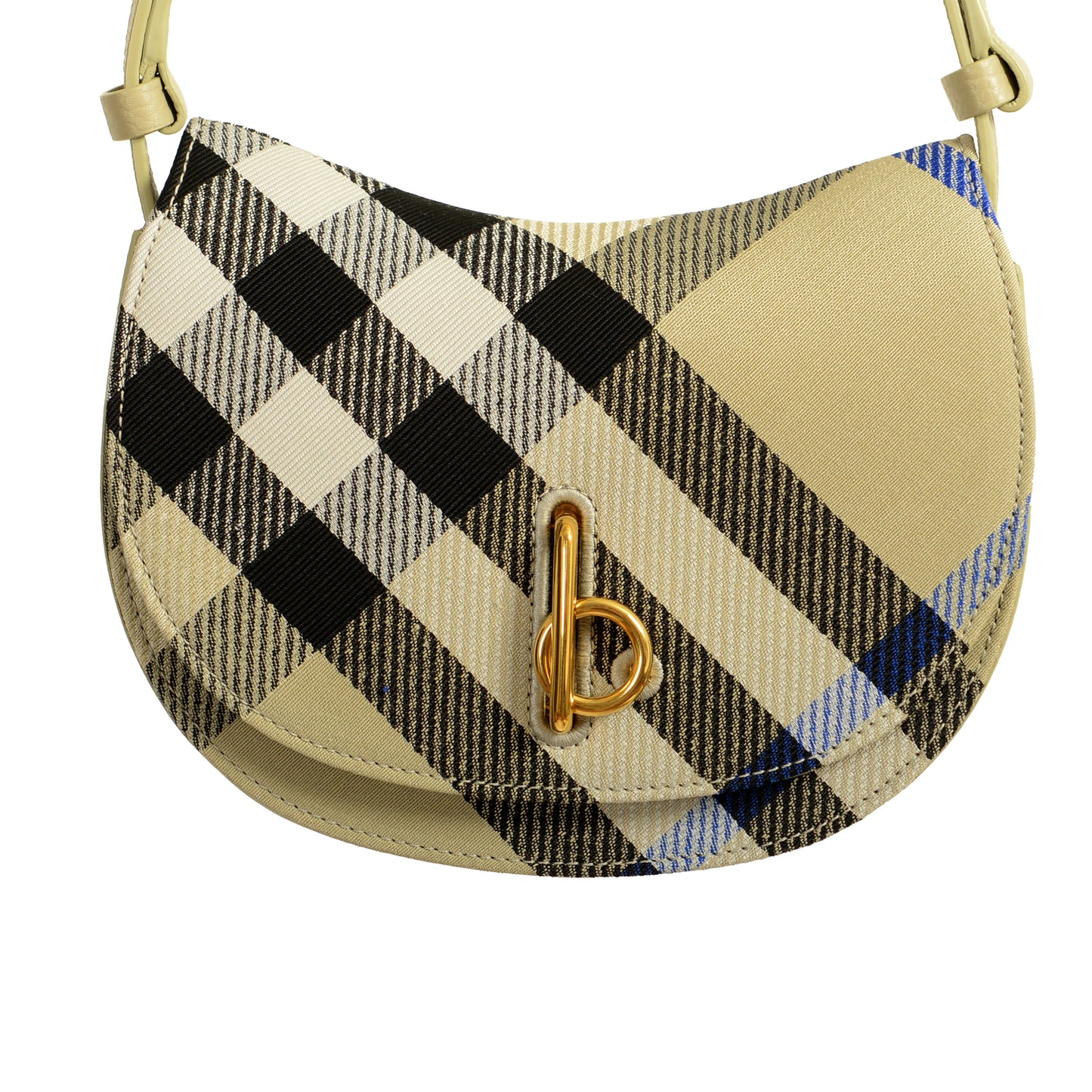 Burberry "Mn Rocking Horse" Leather & Canvas Black Plaid Handbag Shoulder Bag