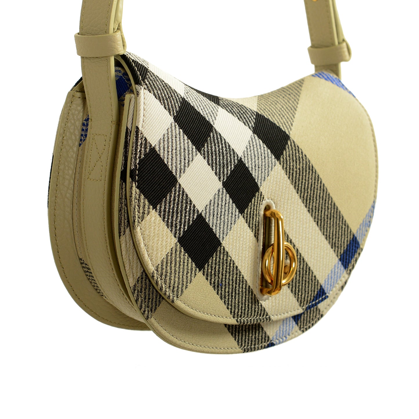 Burberry "Mn Rocking Horse" Leather & Canvas Black Plaid Handbag Shoulder Bag